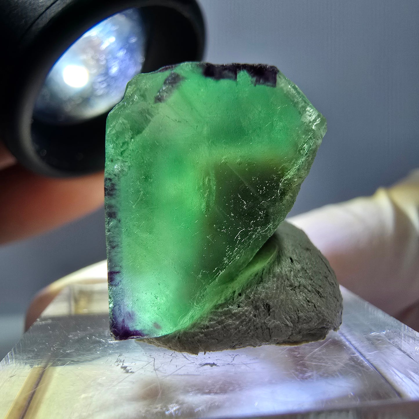 Cube de fluorite fantôme parqueté, zonal, vert violet Okorusu, Namibie 18*17*15mm