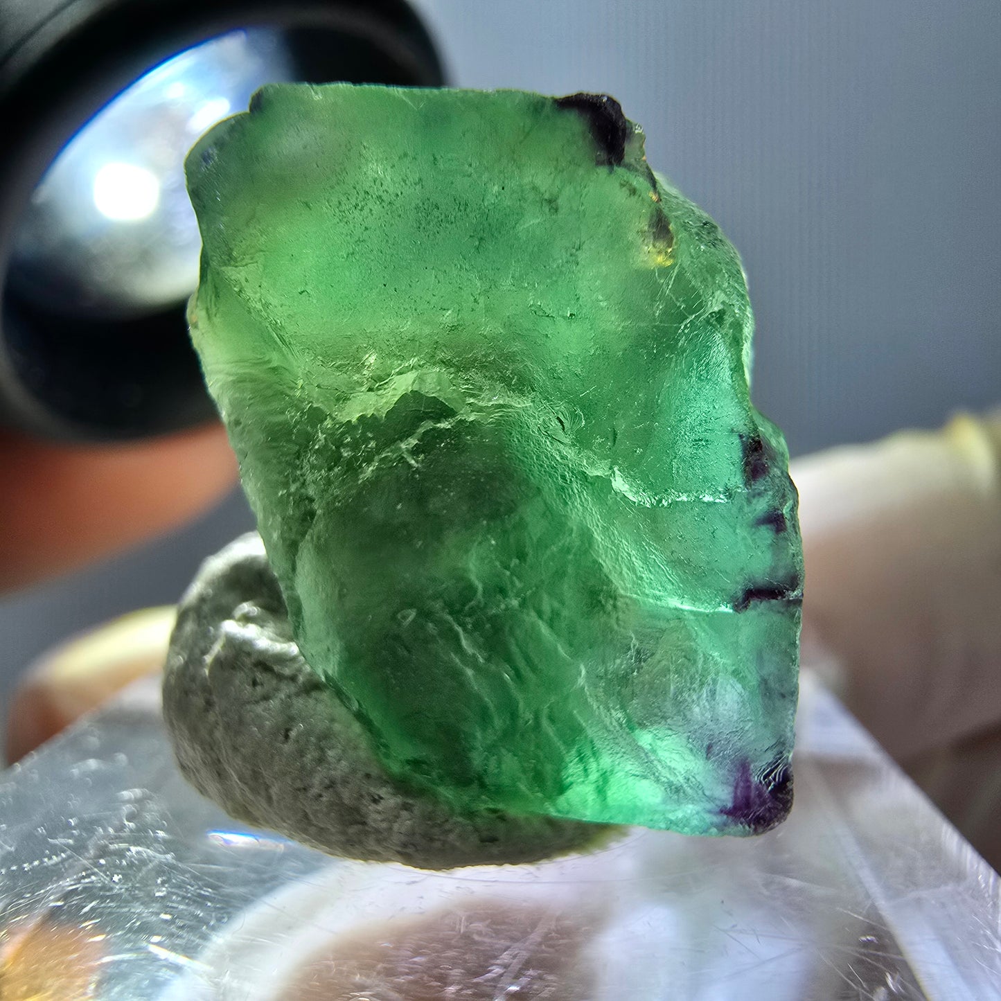 Cube de fluorite fantôme parqueté, zonal, vert violet Okorusu, Namibie 18*17*15mm