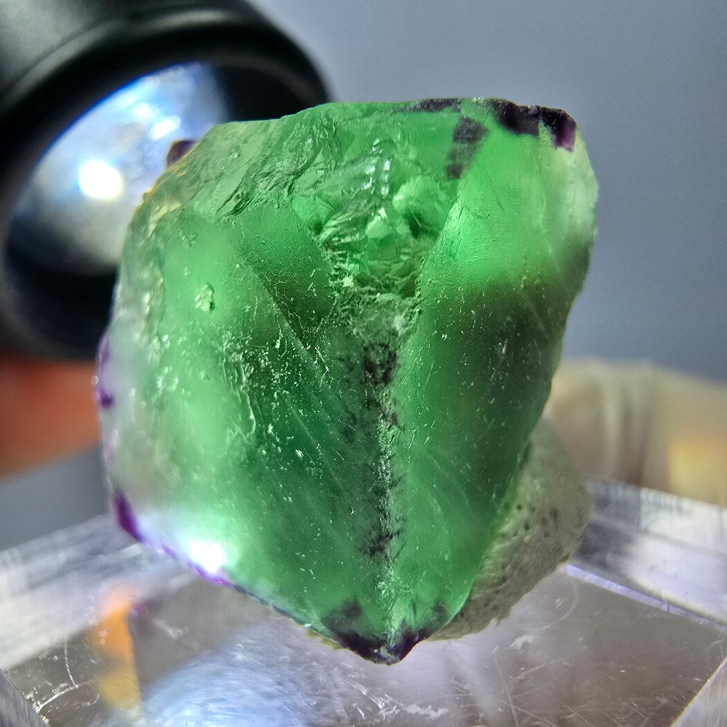 Cube de fluorite fantôme parqueté, zonal, vert violet Okorusu, Namibie 18*17*15mm