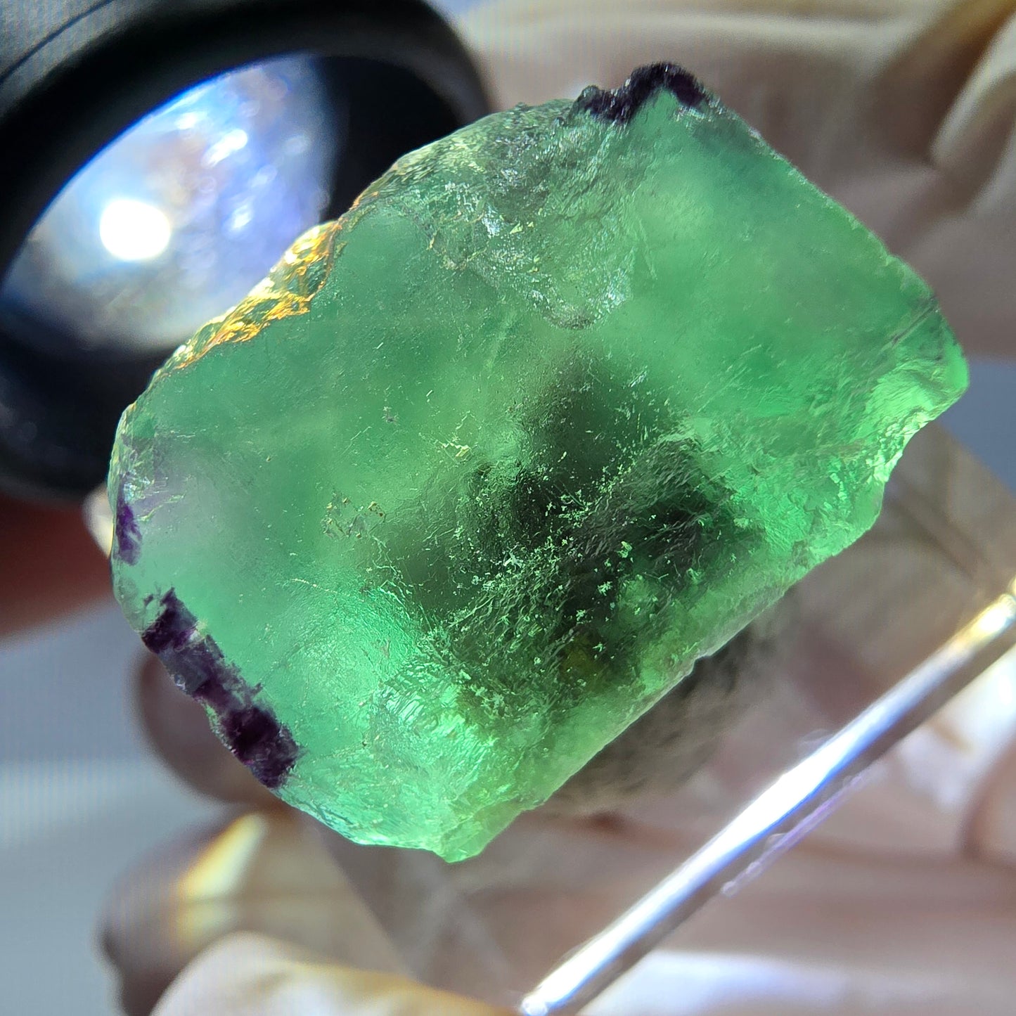 Cube de fluorite fantôme parqueté, zonal, vert violet Okorusu, Namibie 18*17*15mm