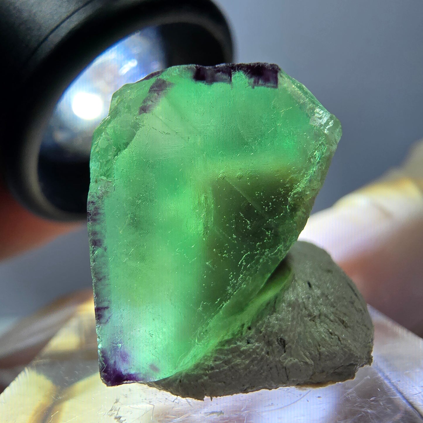 Cube de fluorite fantôme parqueté, zonal, vert violet Okorusu, Namibie 18*17*15mm