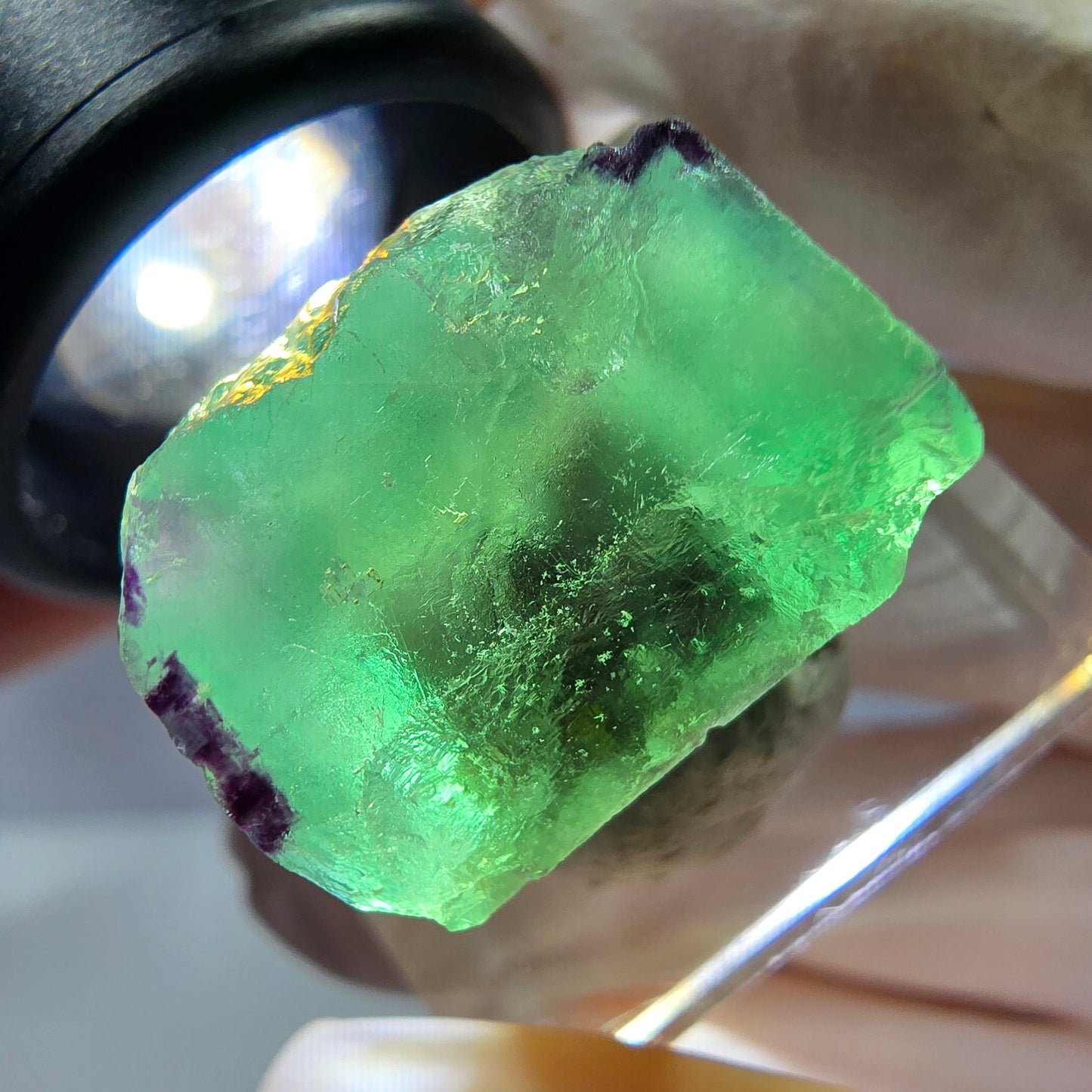 Cube de fluorite fantôme parqueté, zonal, vert violet Okorusu, Namibie 18*17*15mm