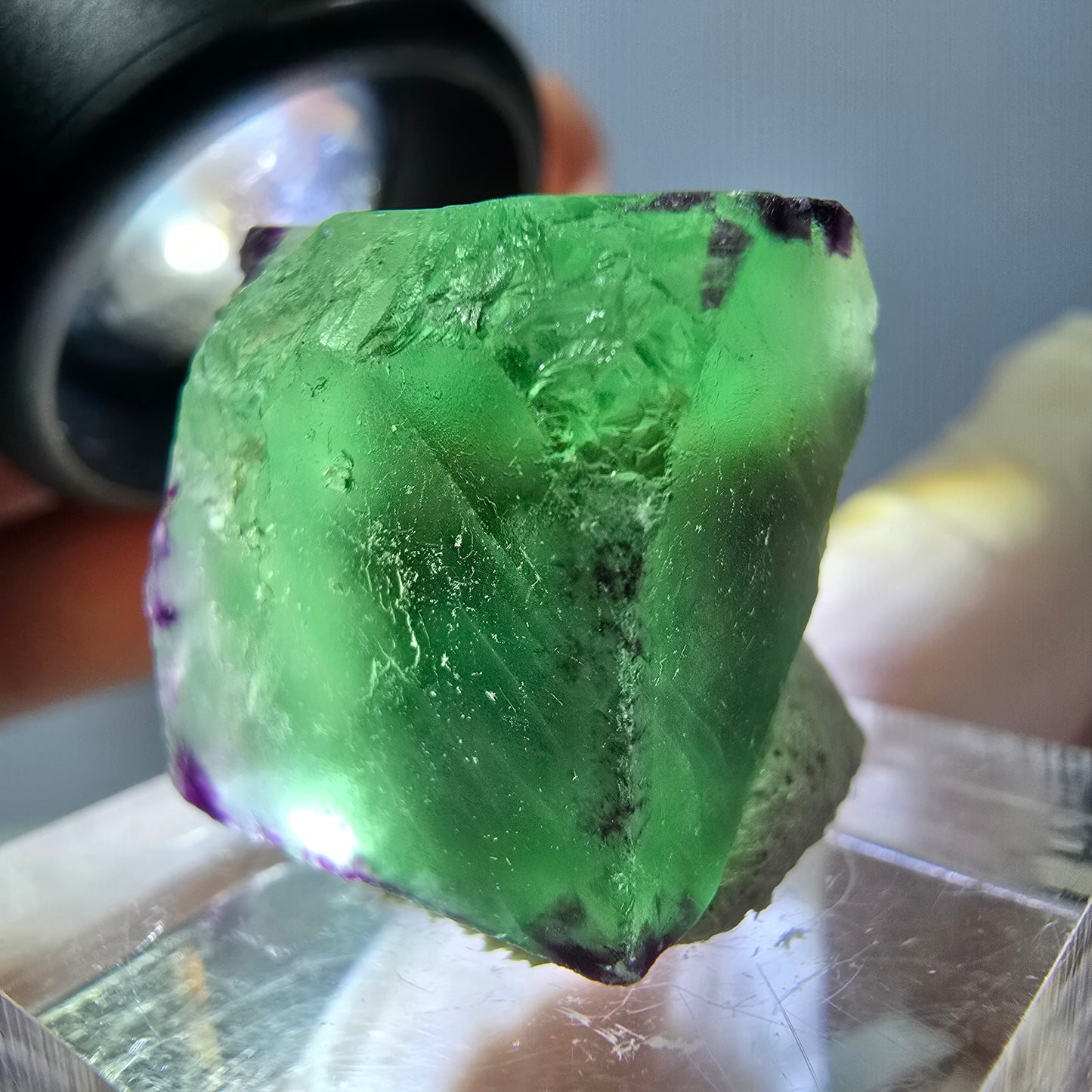 Cube de fluorite fantôme parqueté, zonal, vert violet Okorusu, Namibie 18*17*15mm