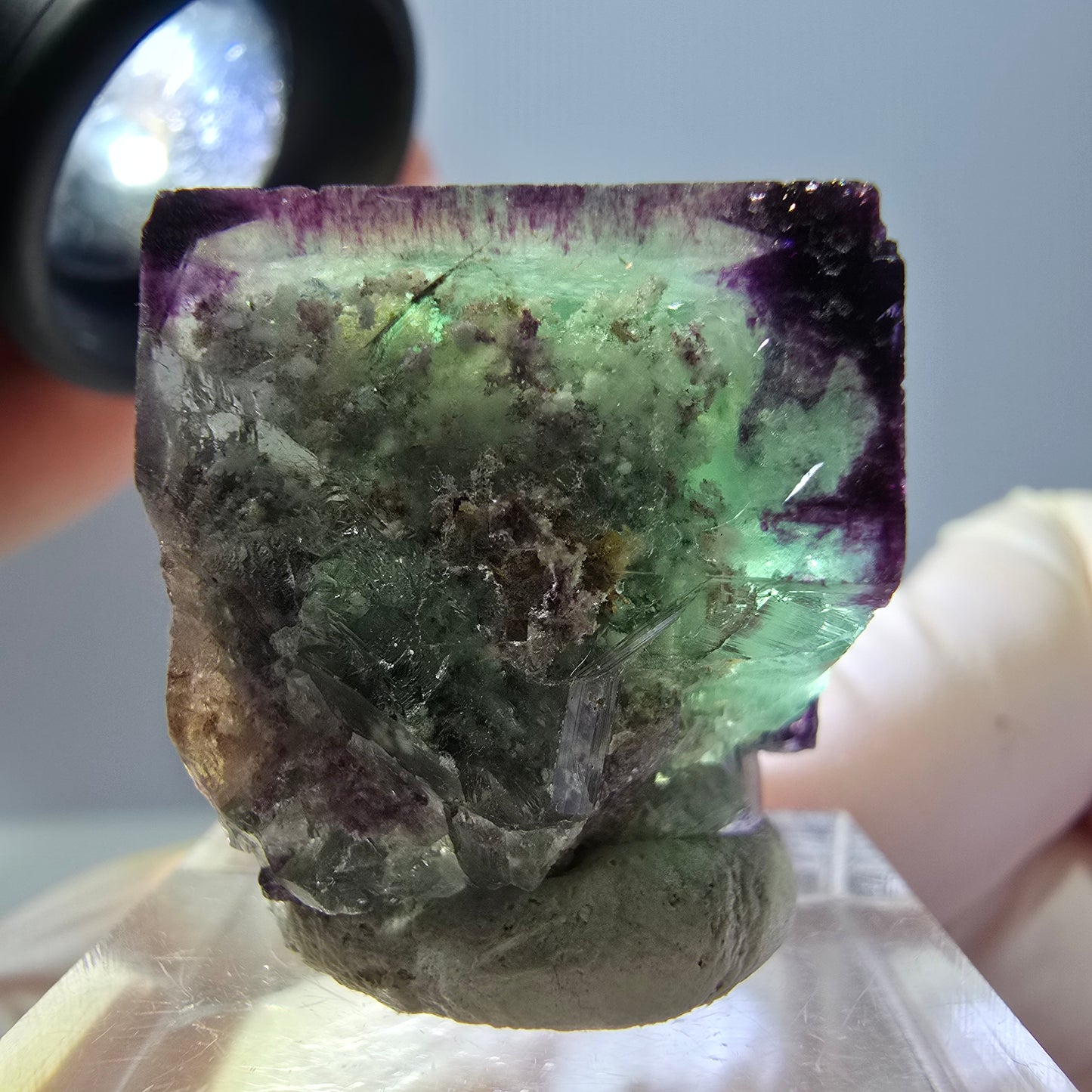 Phantom Fluorit Würfel parkettiert, zonal, grün lila Okorusu, Namibia 21*20*18mm