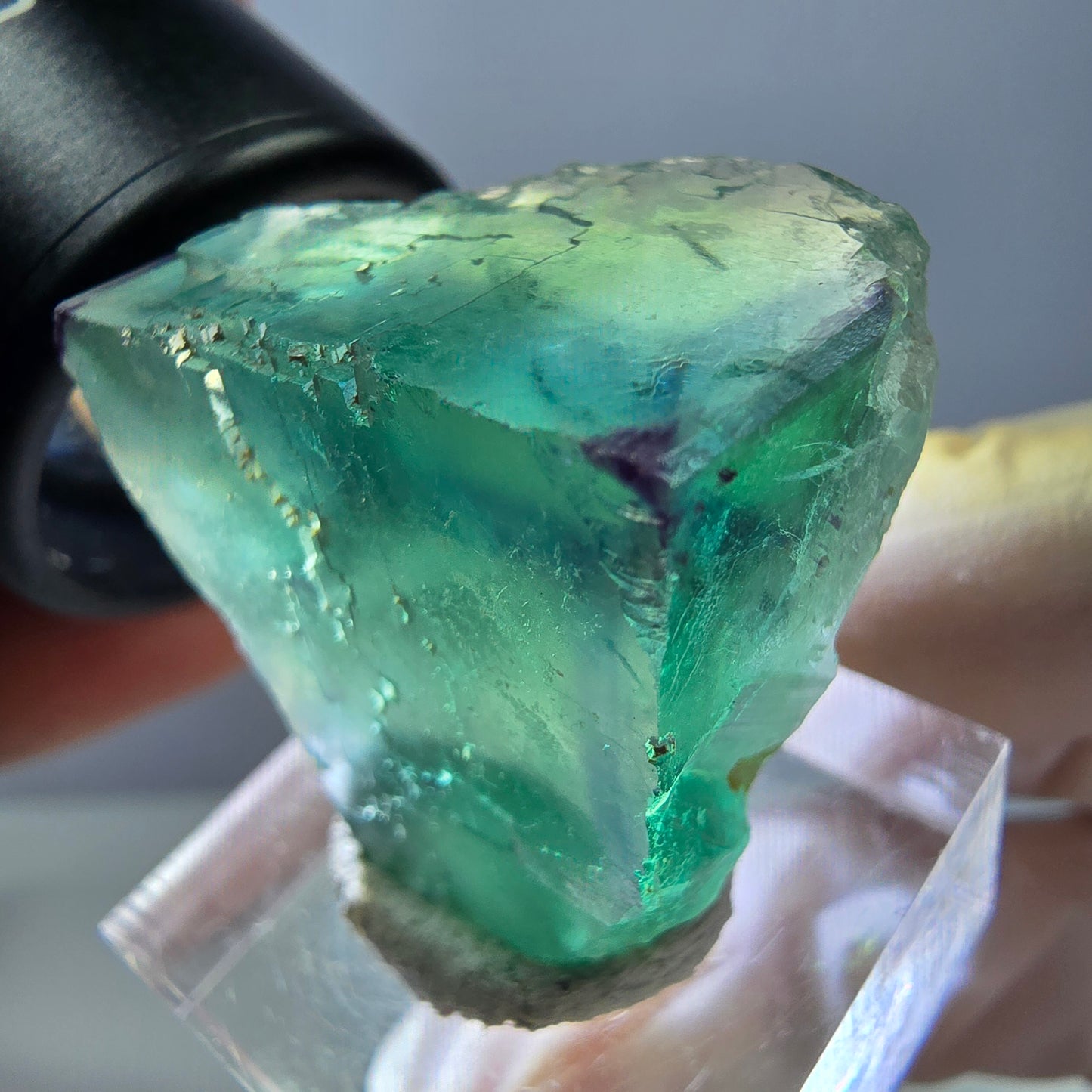 Cube de fluorite fantôme parqueté, zonal, vert violet Okorusu, Namibie 27*27*20mm