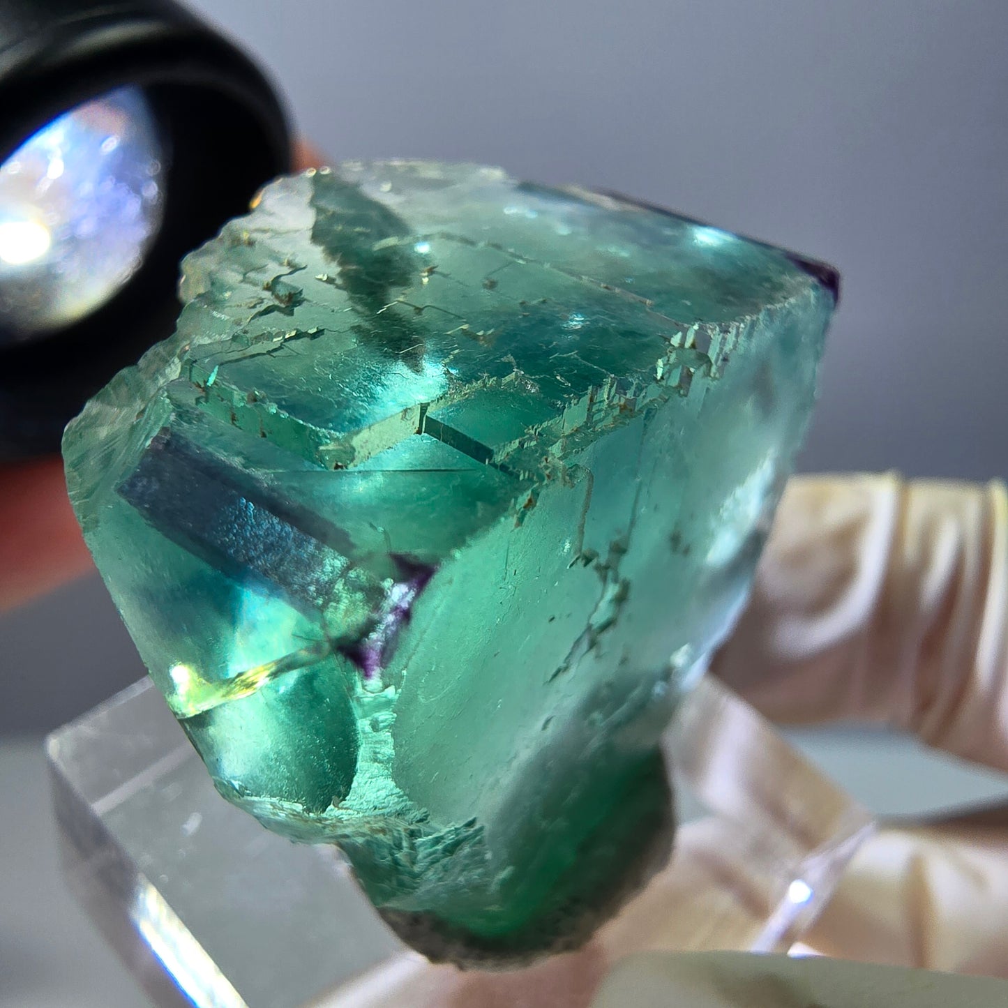 Cube de fluorite fantôme parqueté, zonal, vert violet Okorusu, Namibie 27*27*20mm