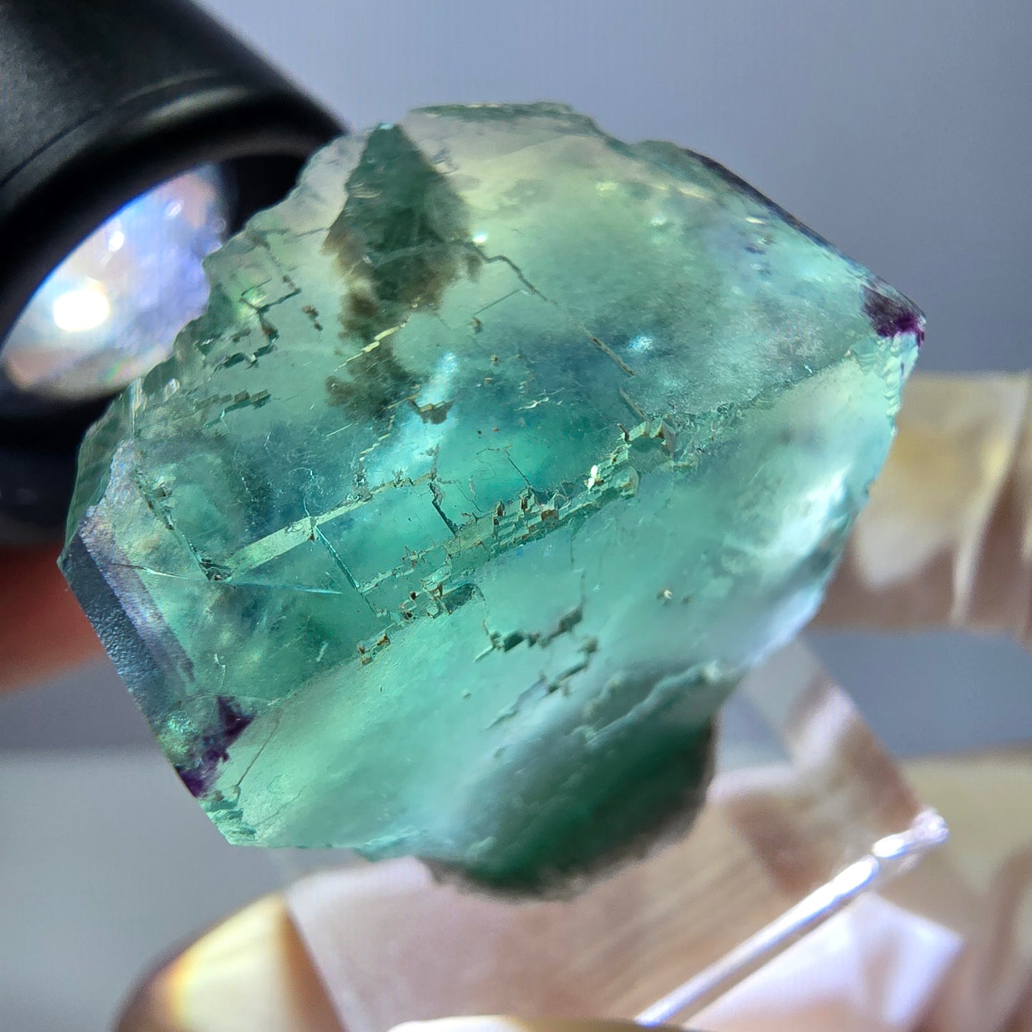 Cube de fluorite fantôme parqueté, zonal, vert violet Okorusu, Namibie 27*27*20mm