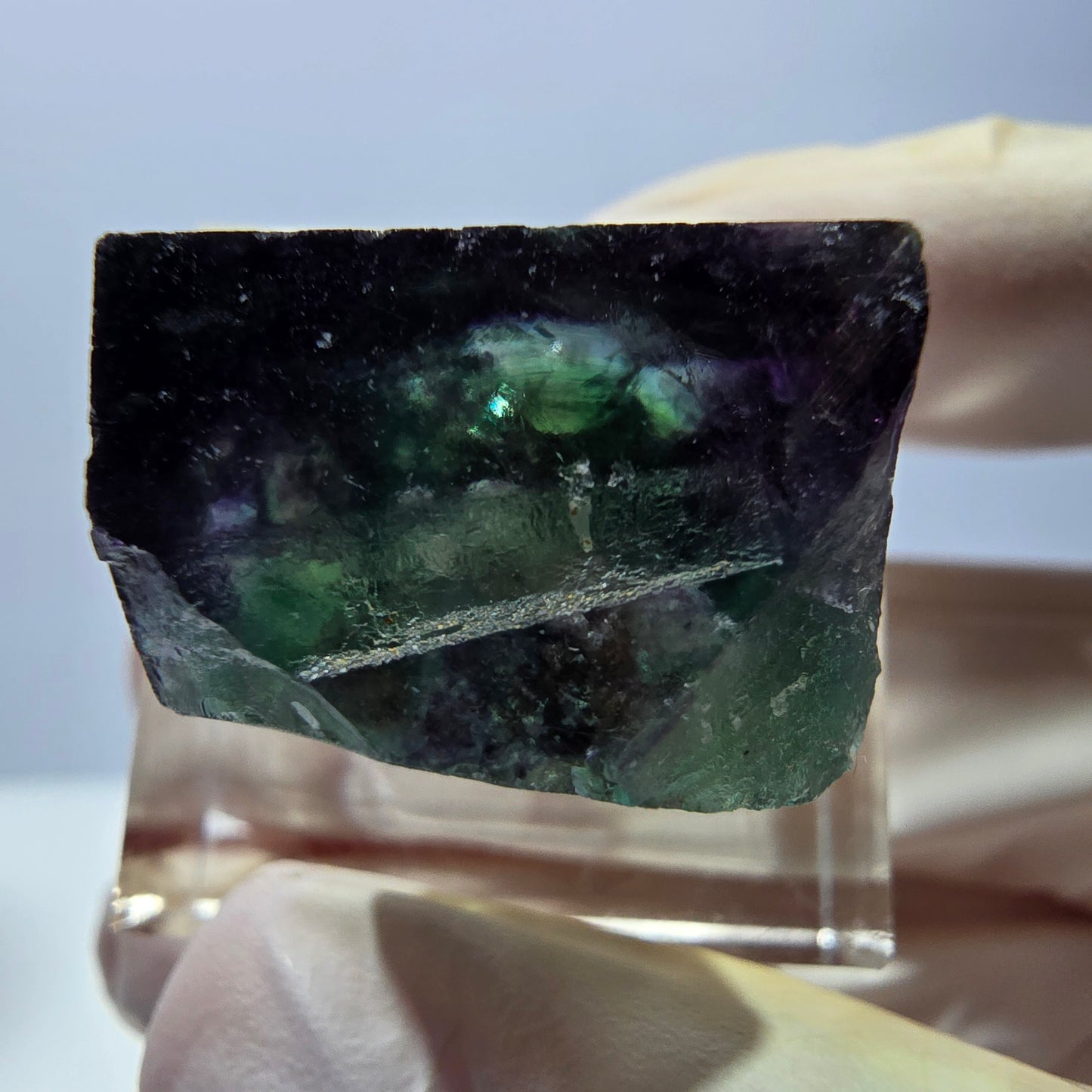 Phantom Fluorit Würfel parkettiert, zonal, grün lila Okorusu, Namibia 20*18*15mm