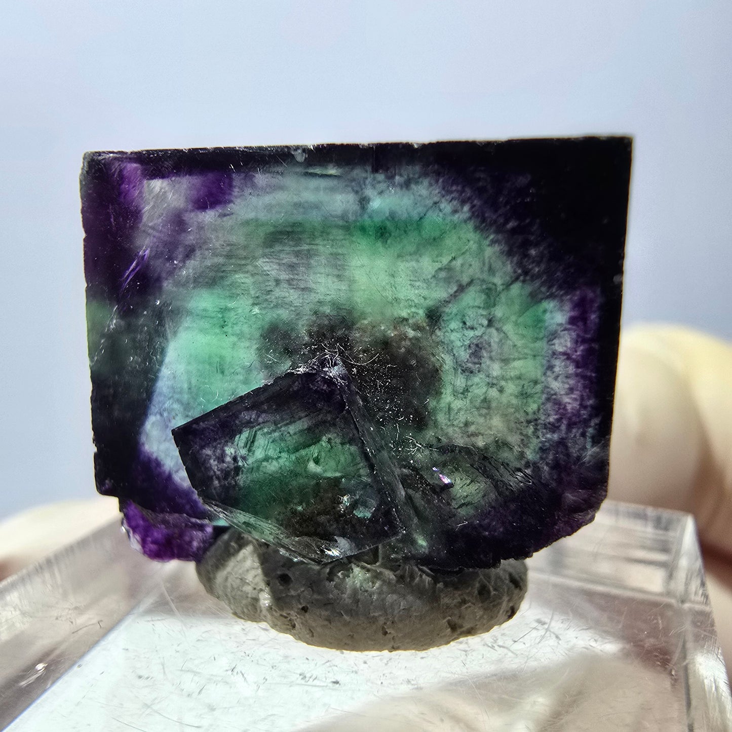 Phantom Fluorit Würfel parkettiert, zonal, grün lila Okorusu, Namibia 20*18*15mm
