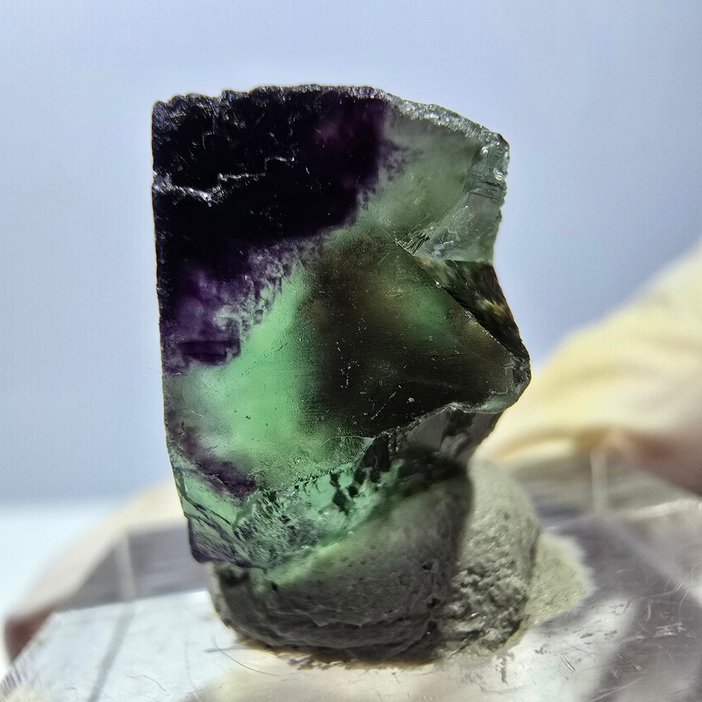 Cube de fluorite fantôme parqueté, zonal, vert violet Okorusu, Namibie 15*15*10mm