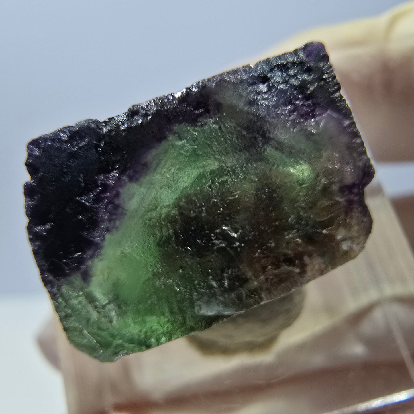 Cube de fluorite fantôme parqueté, zonal, vert violet Okorusu, Namibie 15*15*10mm