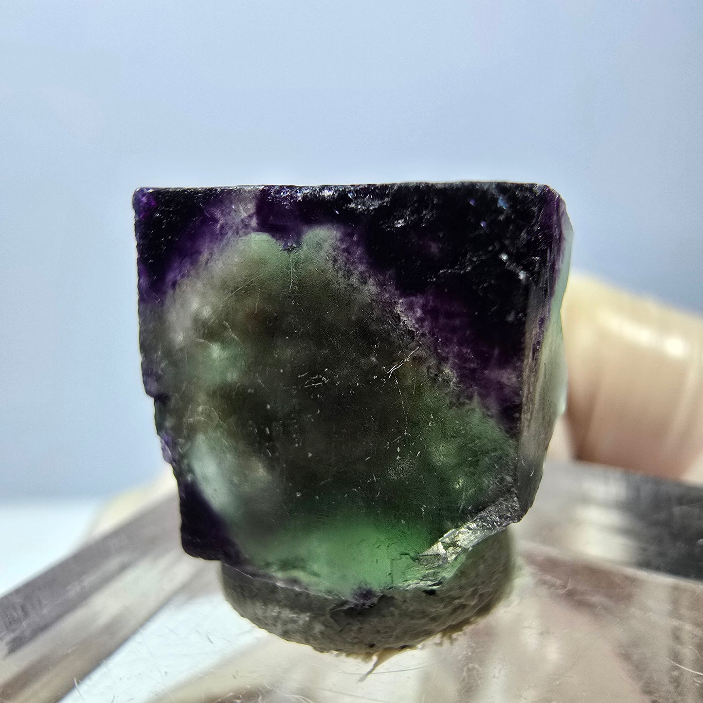 Cube de fluorite fantôme parqueté, zonal, vert violet Okorusu, Namibie 15*15*10mm