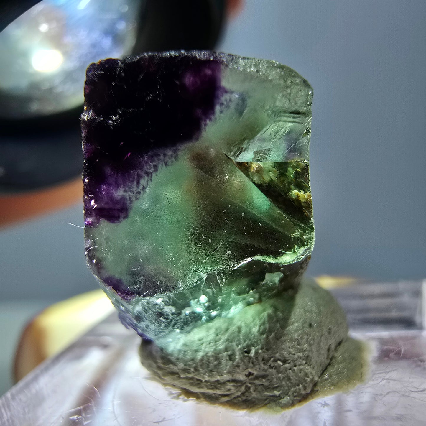 Cube de fluorite fantôme parqueté, zonal, vert violet Okorusu, Namibie 15*15*10mm