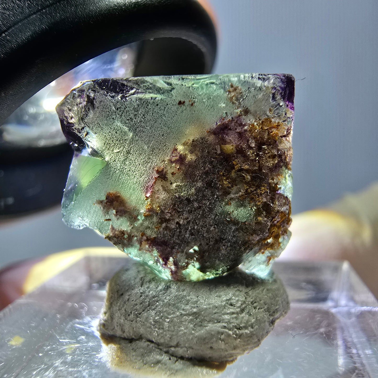 Cube de fluorite fantôme parqueté, zonal, vert violet Okorusu, Namibie 15*15*10mm