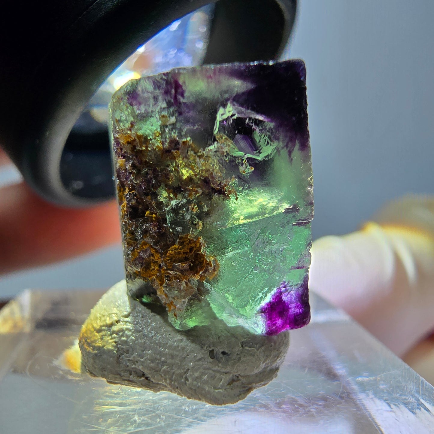 Cube de fluorite fantôme parqueté, zonal, vert violet Okorusu, Namibie 15*15*10mm