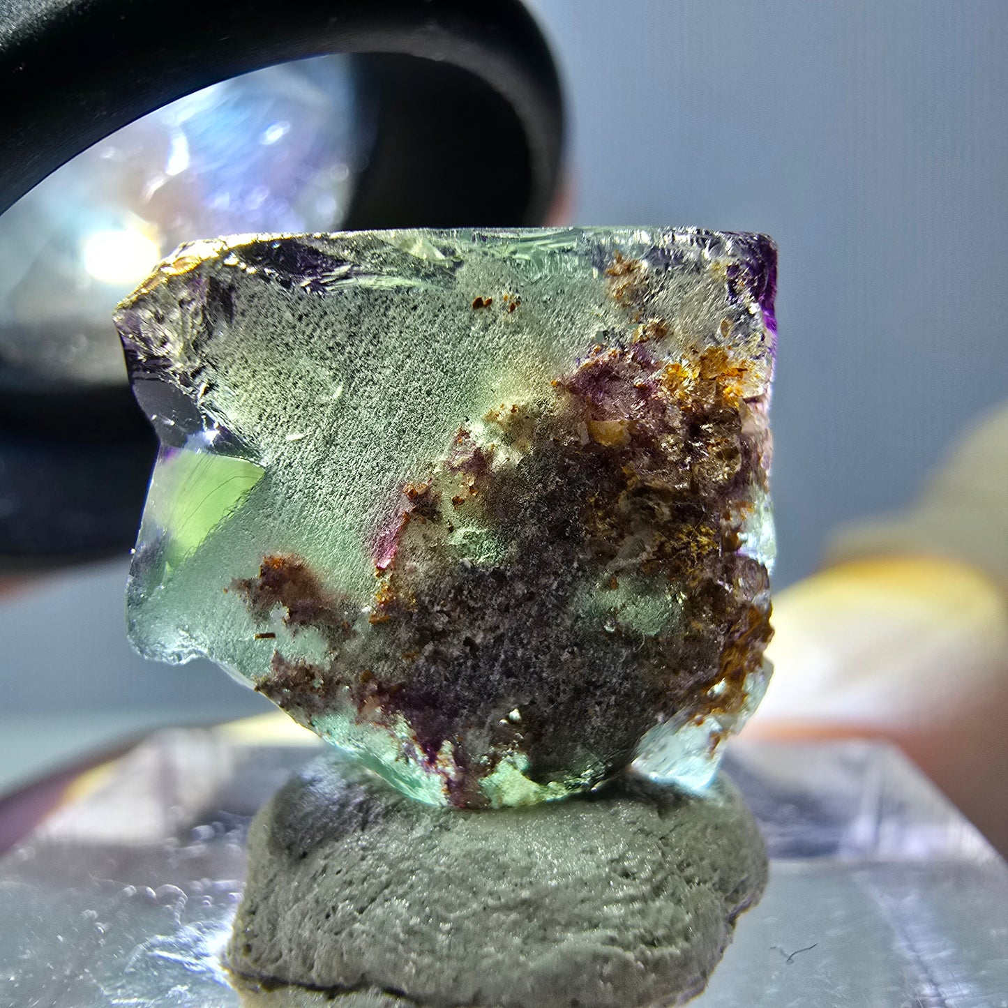 Cube de fluorite fantôme parqueté, zonal, vert violet Okorusu, Namibie 15*15*10mm
