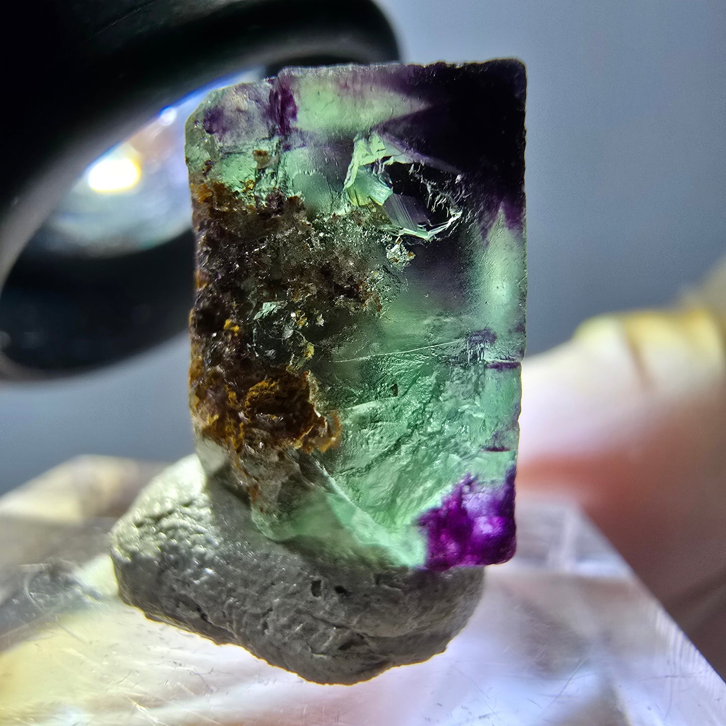 Cube de fluorite fantôme parqueté, zonal, vert violet Okorusu, Namibie 15*15*10mm