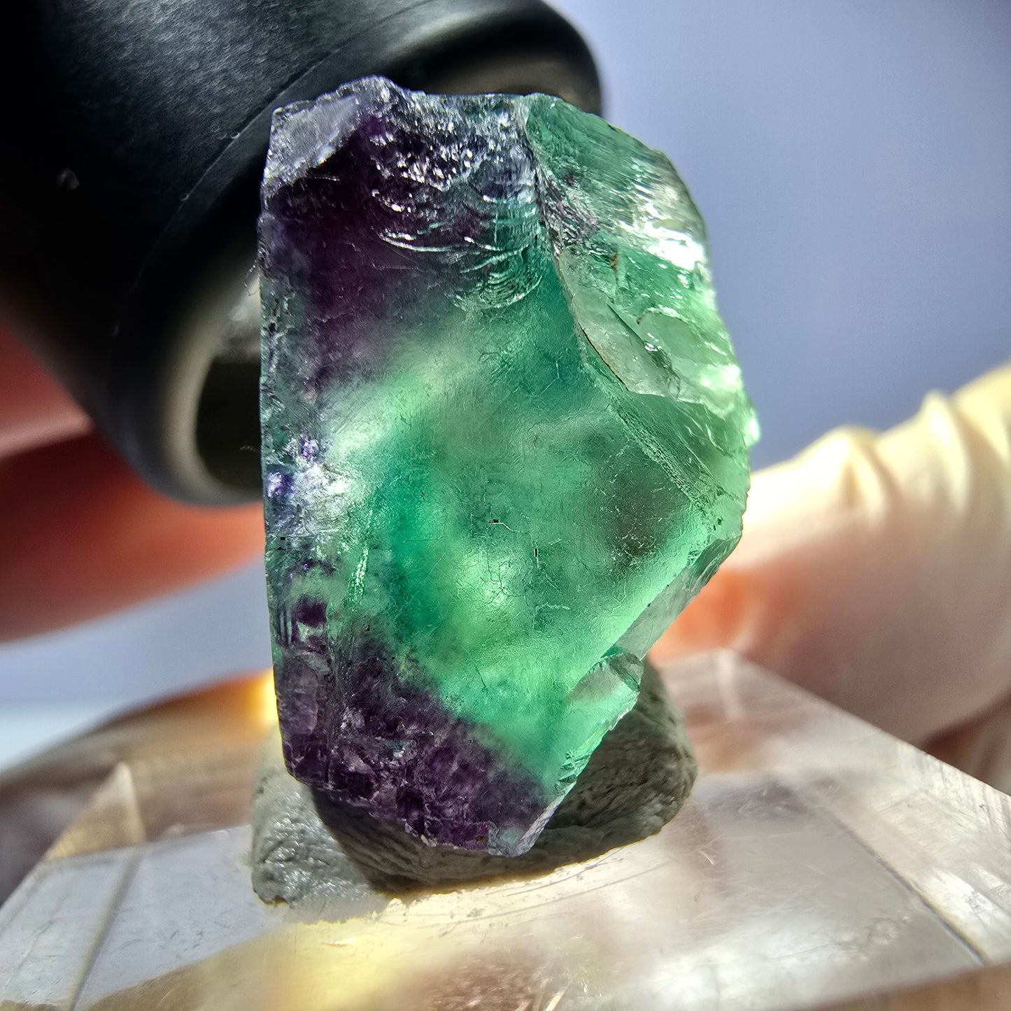 Cube de fluorite fantôme parqueté, zonal, vert violet Okorusu, Namibie 23*22*16mm
