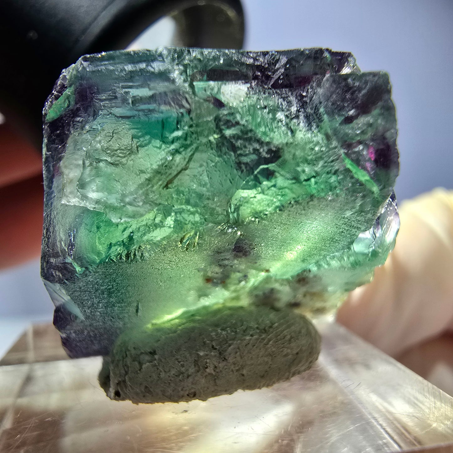 Cube de fluorite fantôme parqueté, zonal, vert violet Okorusu, Namibie 23*22*16mm