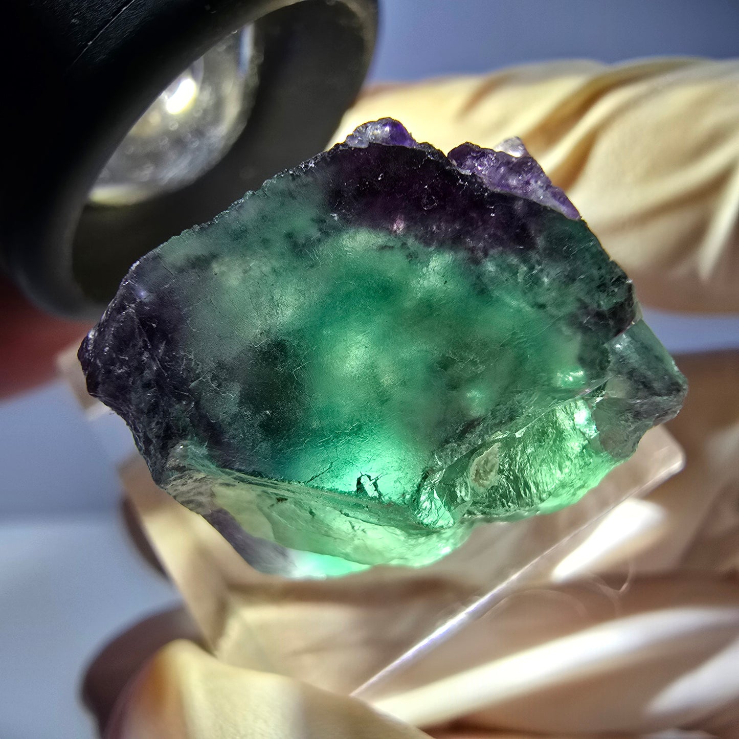 Cube de fluorite fantôme parqueté, zonal, vert violet Okorusu, Namibie 23*22*16mm