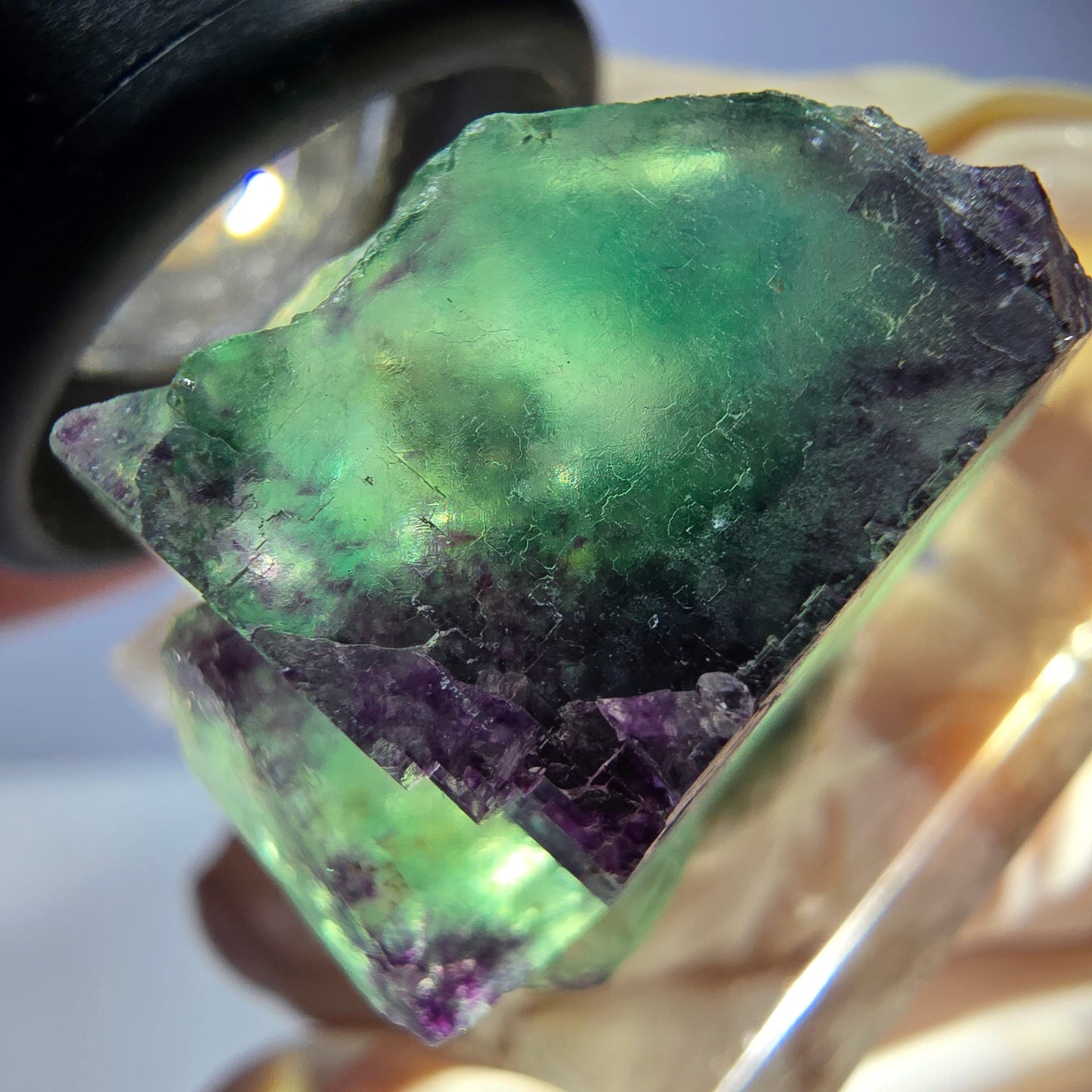 Cube de fluorite fantôme parqueté, zonal, vert violet Okorusu, Namibie 23*22*16mm