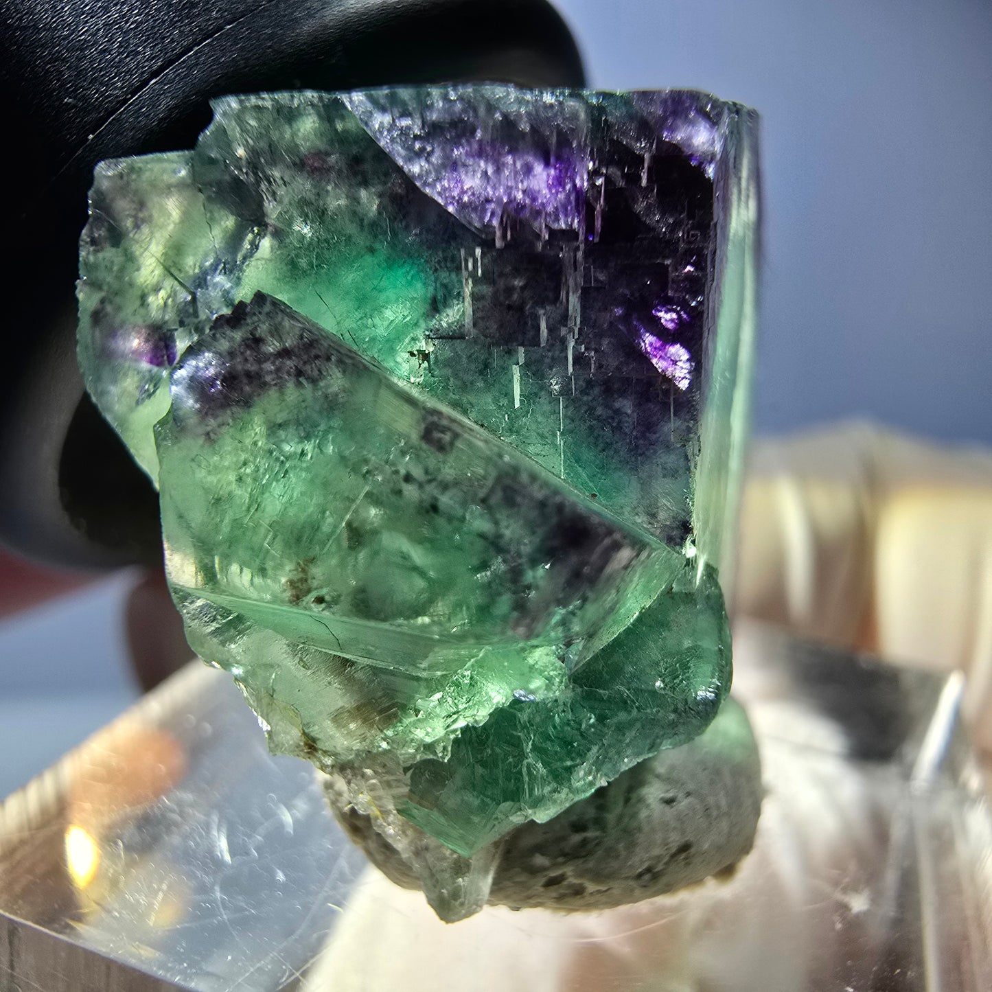 Cube de fluorite fantôme parqueté, zonal, vert violet Okorusu, Namibie 23*22*16mm