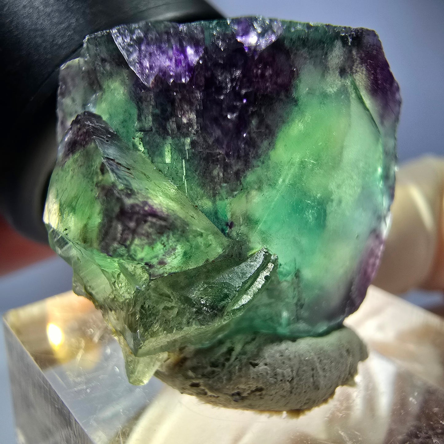 Cube de fluorite fantôme parqueté, zonal, vert violet Okorusu, Namibie 23*22*16mm