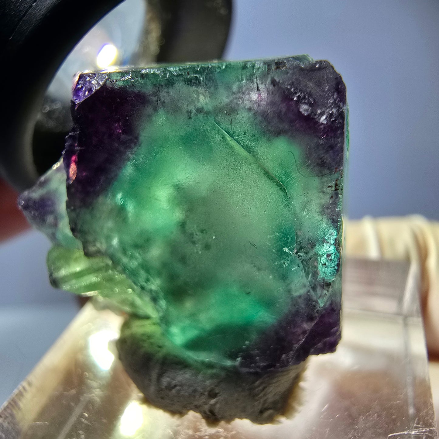 Cube de fluorite fantôme parqueté, zonal, vert violet Okorusu, Namibie 23*22*16mm
