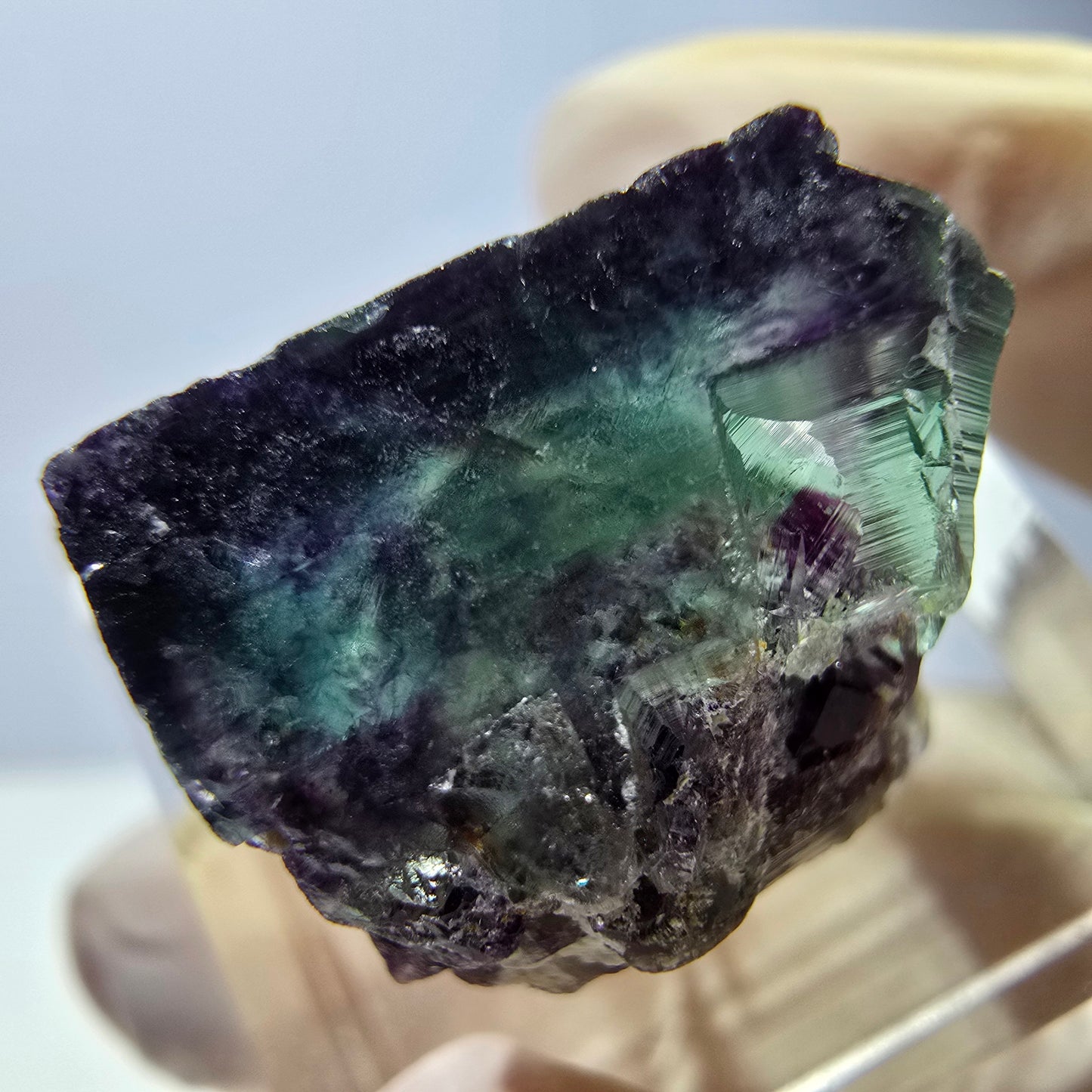 Klarer Phantom Fluorit Würfel, grün lila Okorusu, Namibia 18*16*15mm