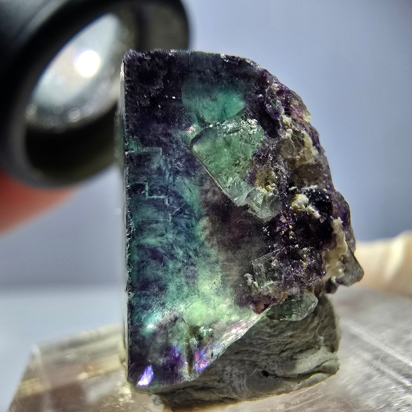 Klarer Phantom Fluorit Würfel, grün lila Okorusu, Namibia 18*16*15mm