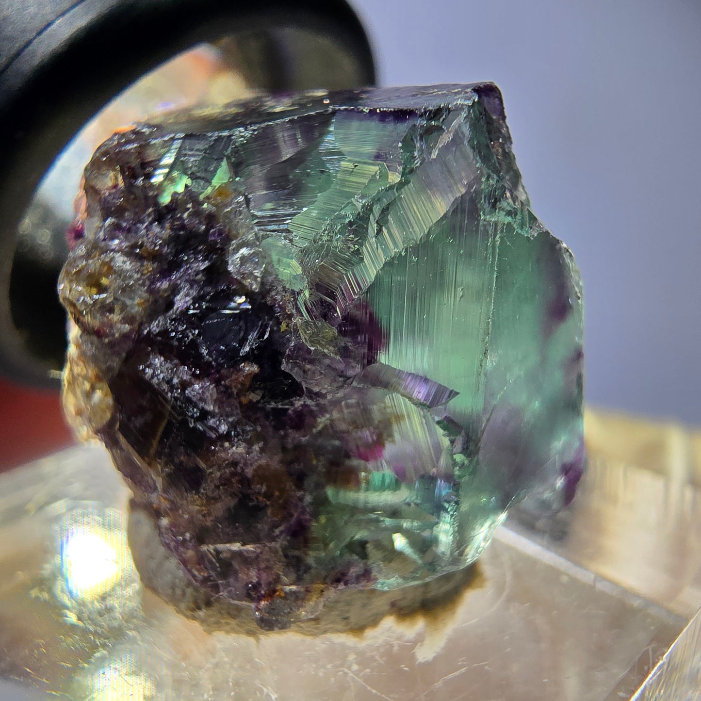 Klarer Phantom Fluorit Würfel, grün lila Okorusu, Namibia 18*16*15mm