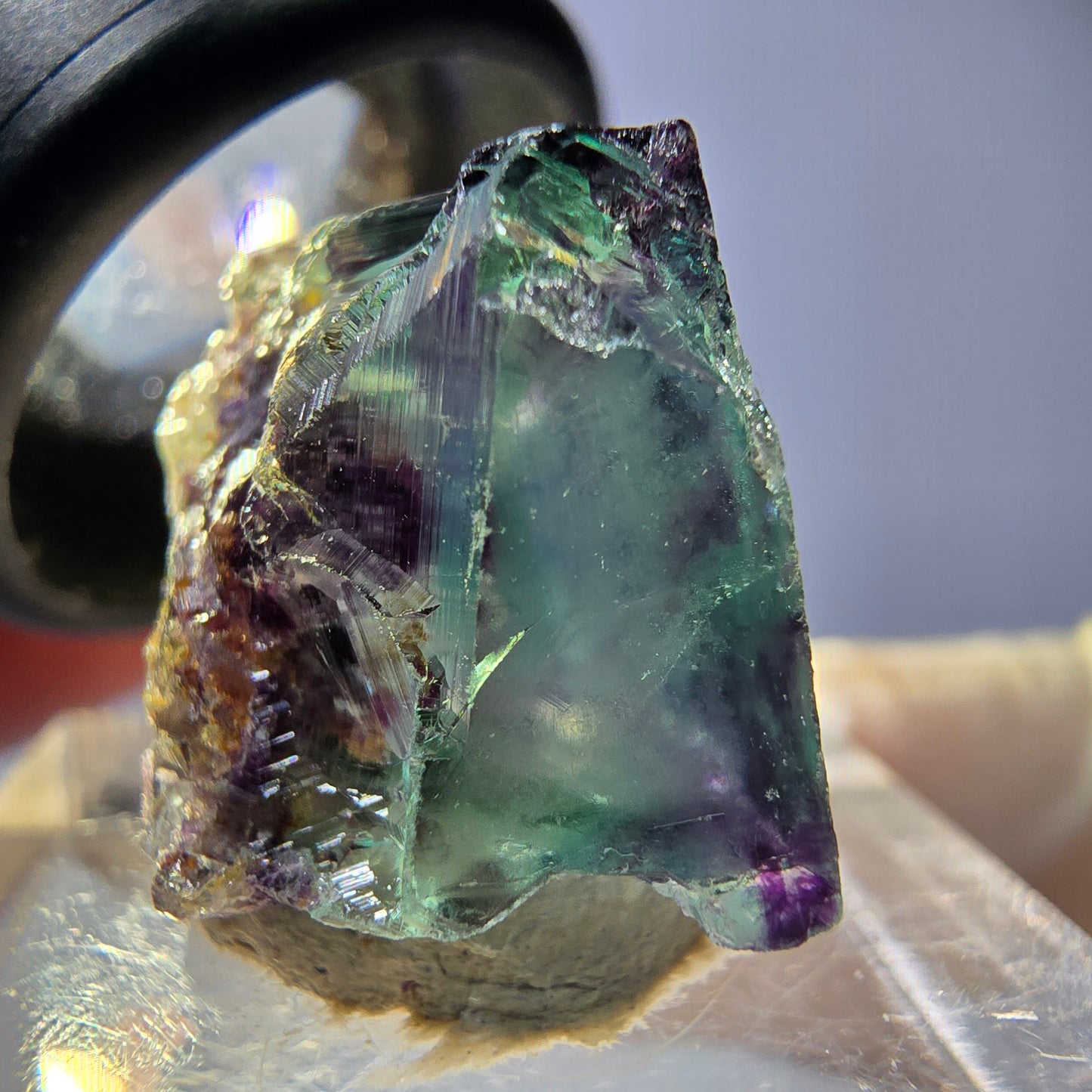 Klarer Phantom Fluorit Würfel, grün lila Okorusu, Namibia 18*16*15mm