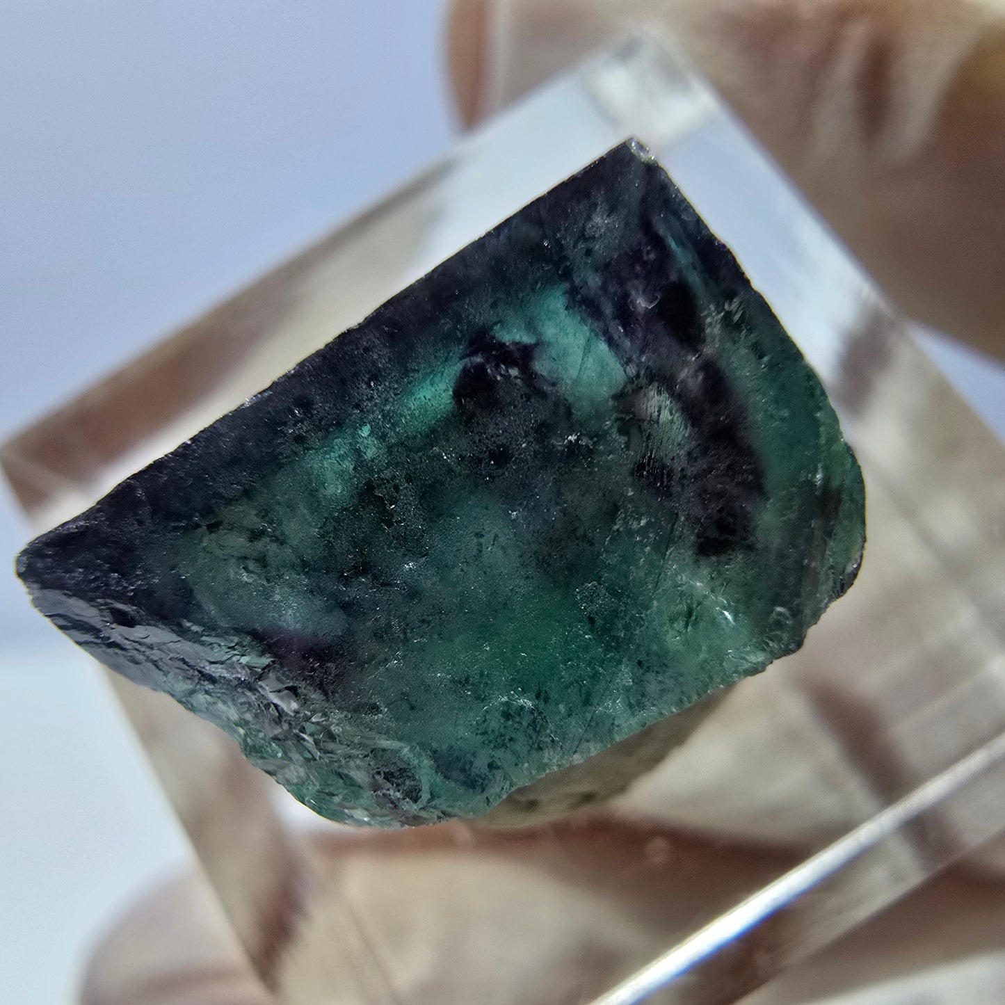 Klarer Phantom Fluorit Würfel, grün lila Okorusu, Namibia 15*13*10mm