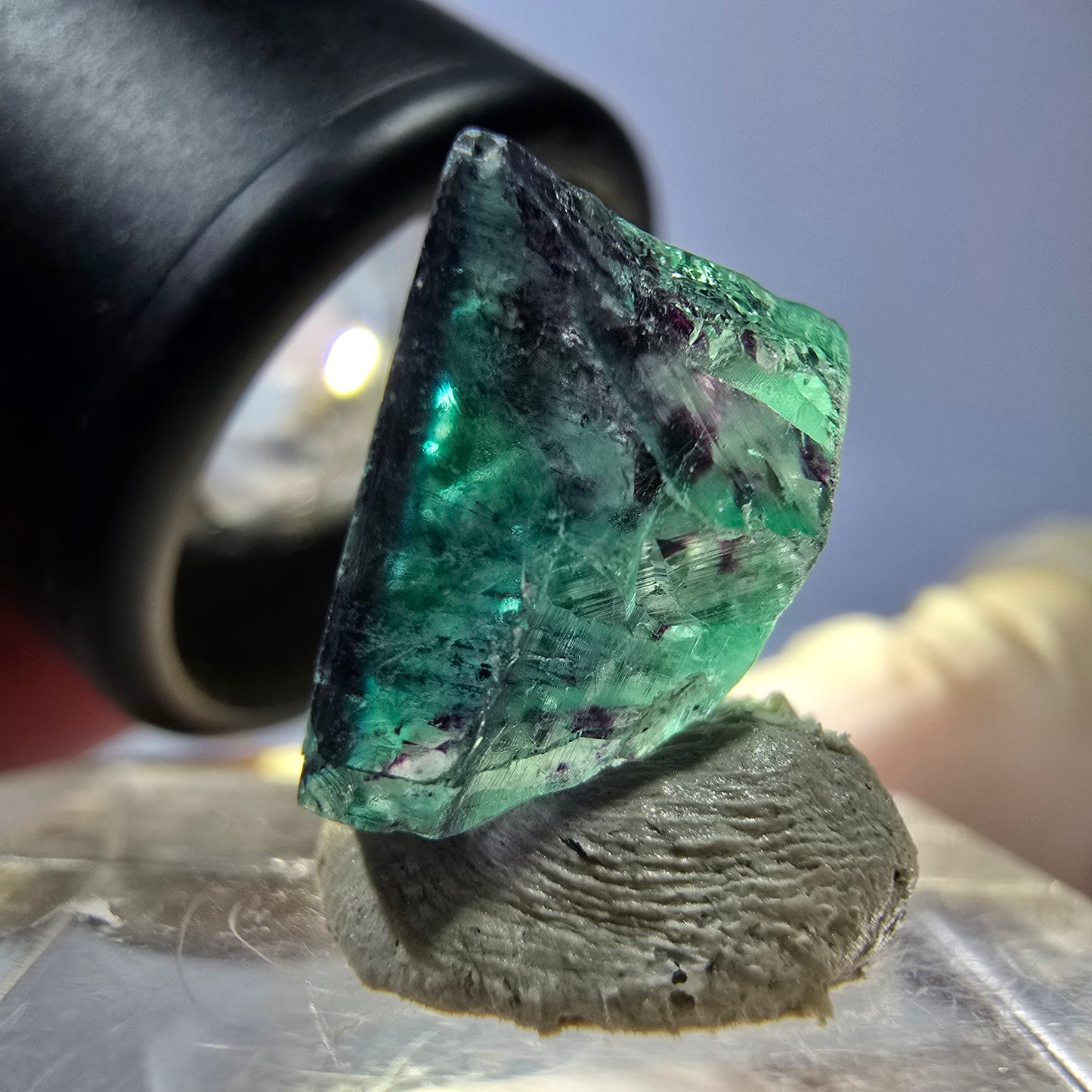 Klarer Phantom Fluorit Würfel, grün lila Okorusu, Namibia 15*13*10mm