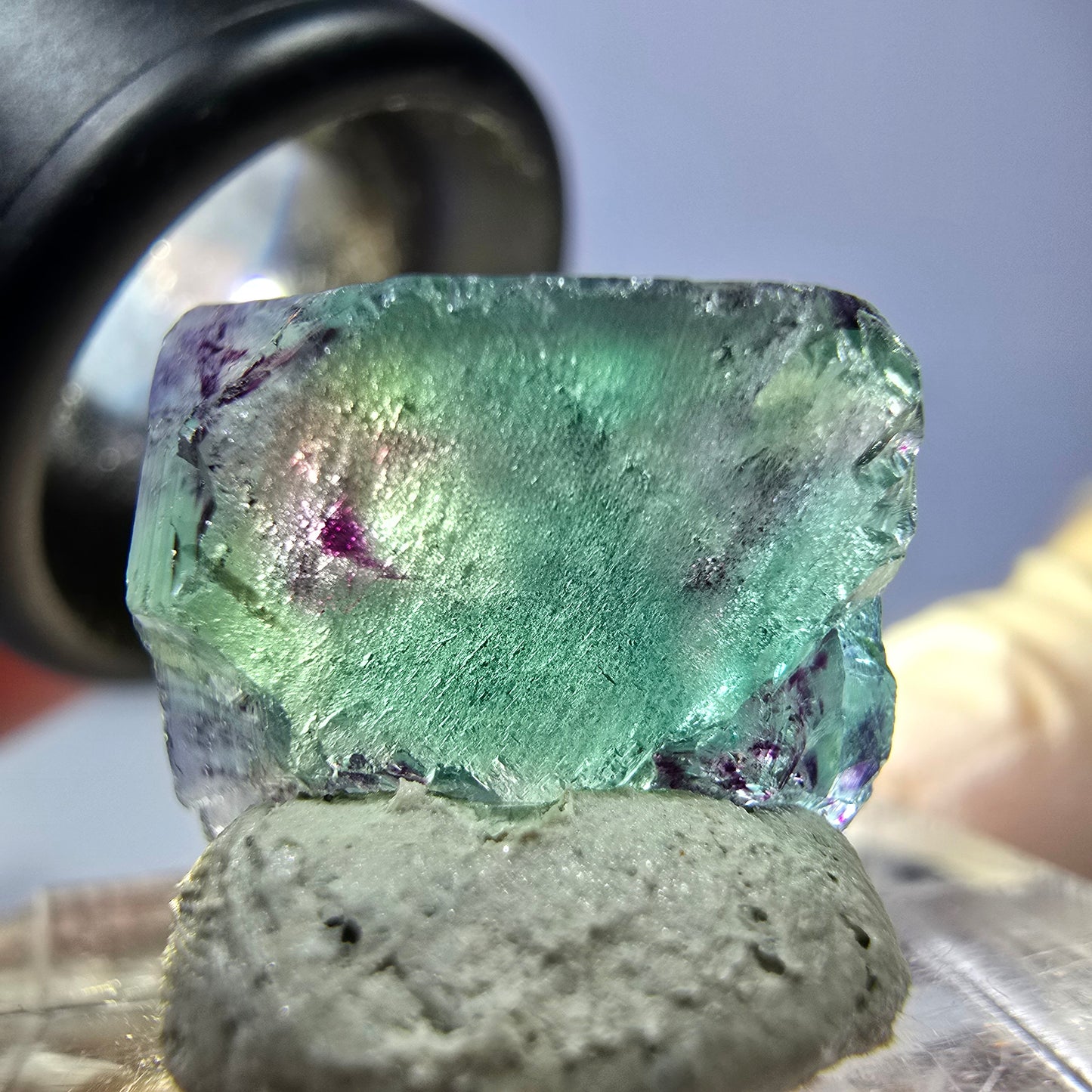 Klarer Phantom Fluorit Würfel, grün lila Okorusu, Namibia 15*13*10mm