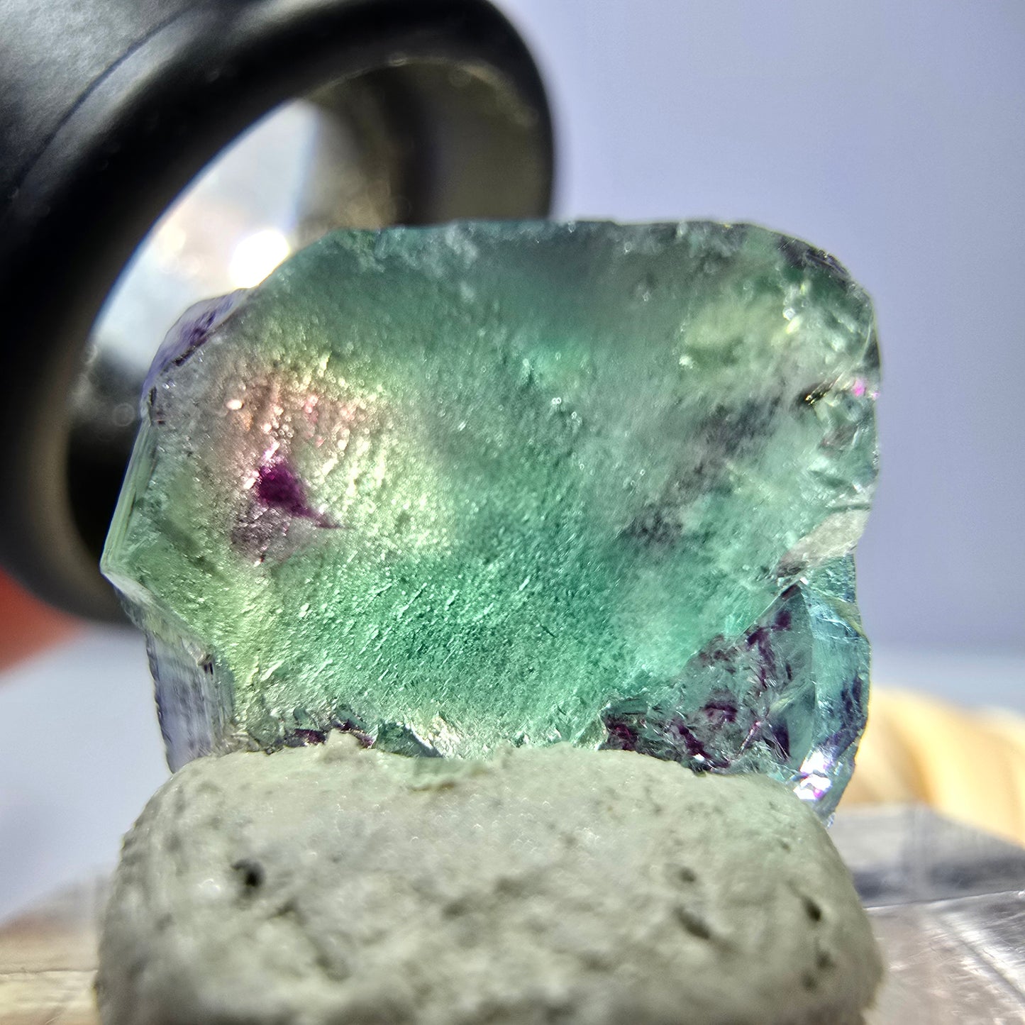 Klarer Phantom Fluorit Würfel, grün lila Okorusu, Namibia 15*13*10mm
