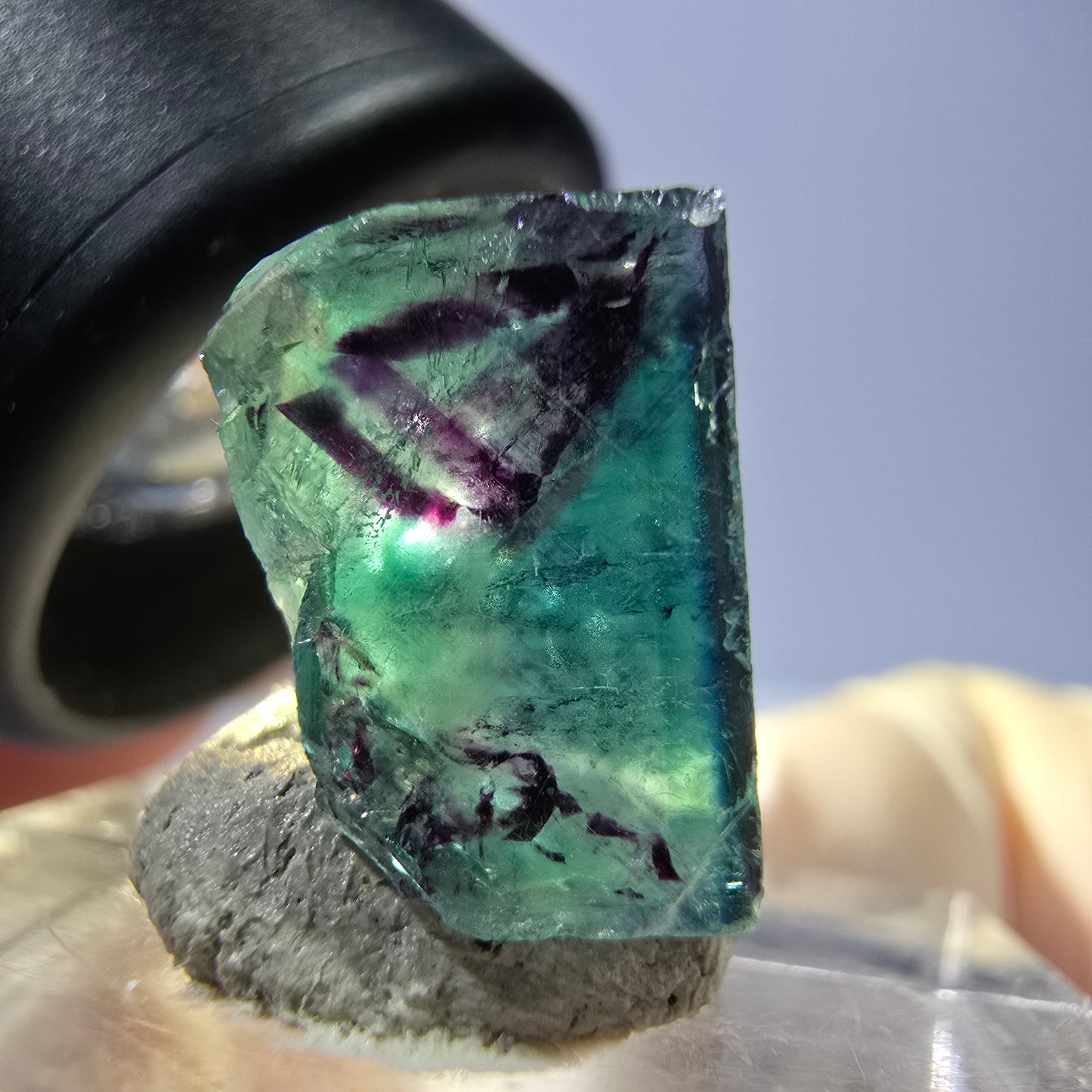 Klarer Phantom Fluorit Würfel, grün lila Okorusu, Namibia 15*13*10mm