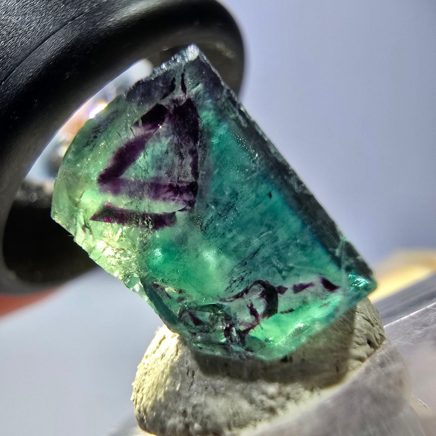 Klarer Phantom Fluorit Würfel, grün lila Okorusu, Namibia 15*13*10mm
