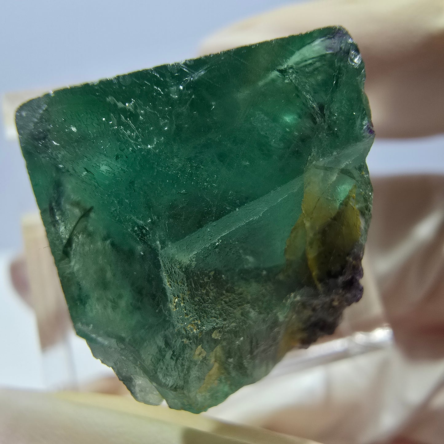 Klarer Phantom Fluorit Würfel, grün lila Okorusu, Namibia 18*16*17mm
