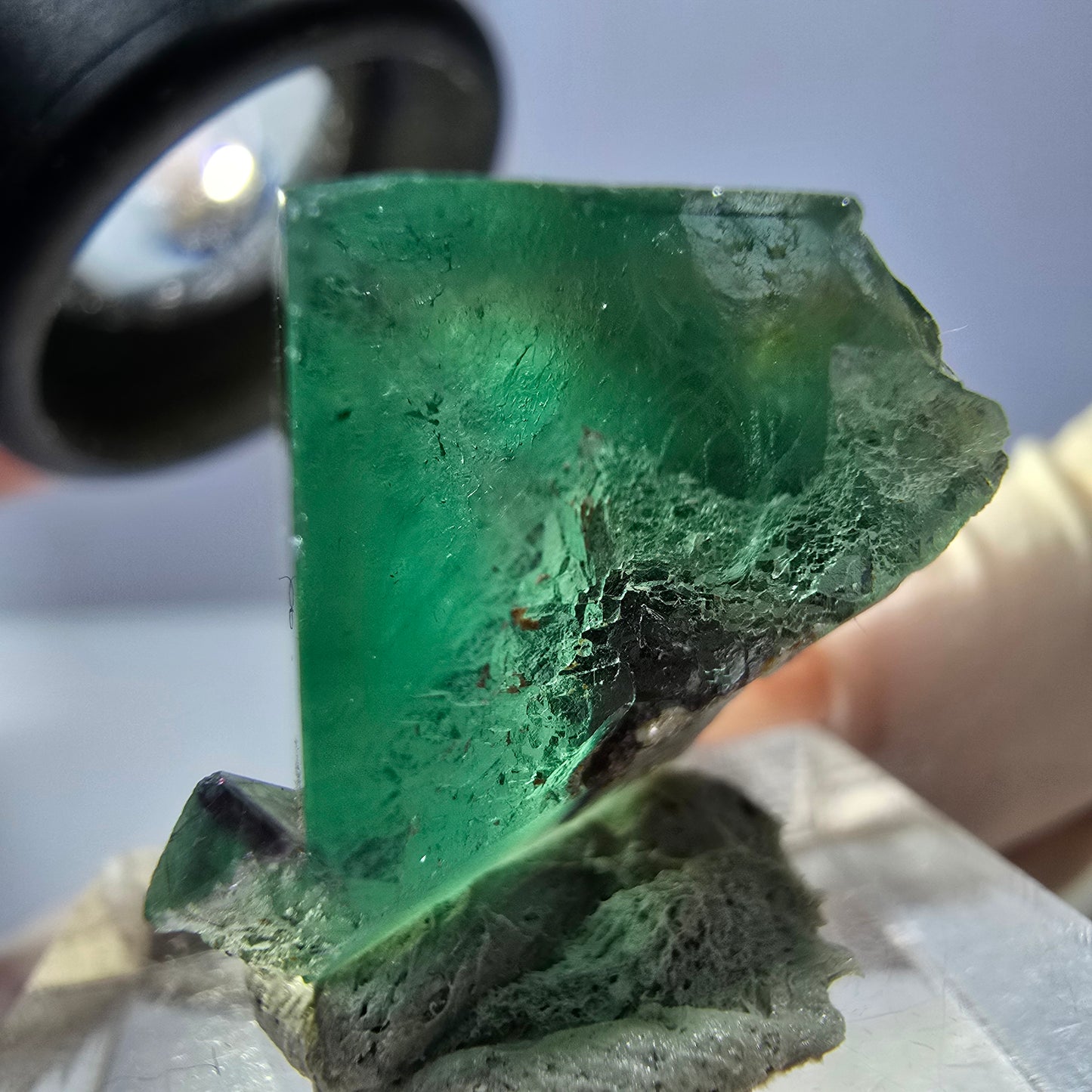 Klarer Phantom Fluorit Würfel, grün lila Okorusu, Namibia 18*16*17mm