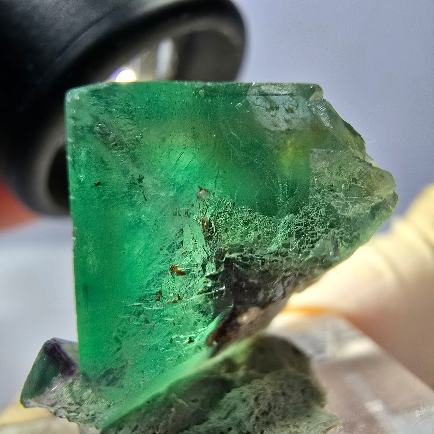 Klarer Phantom Fluorit Würfel, grün lila Okorusu, Namibia 18*16*17mm