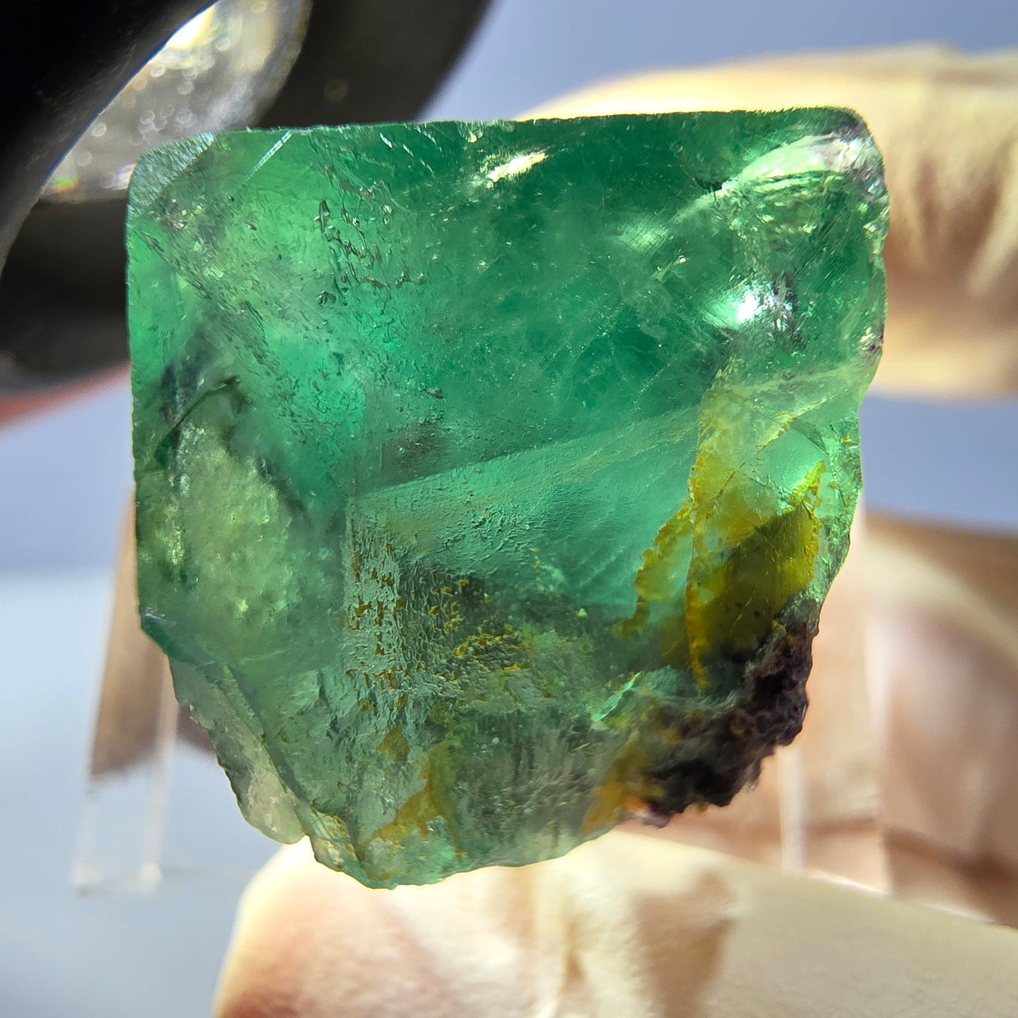 Klarer Phantom Fluorit Würfel, grün lila Okorusu, Namibia 18*16*17mm