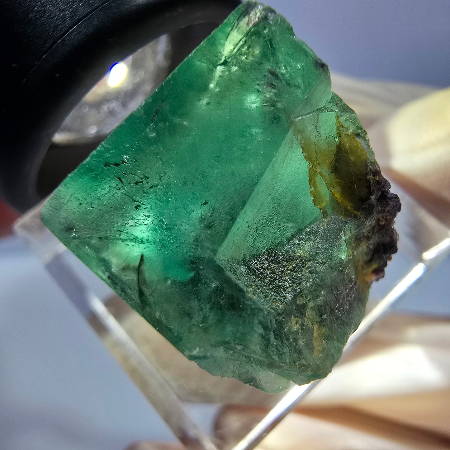Klarer Phantom Fluorit Würfel, grün lila Okorusu, Namibia 18*16*17mm
