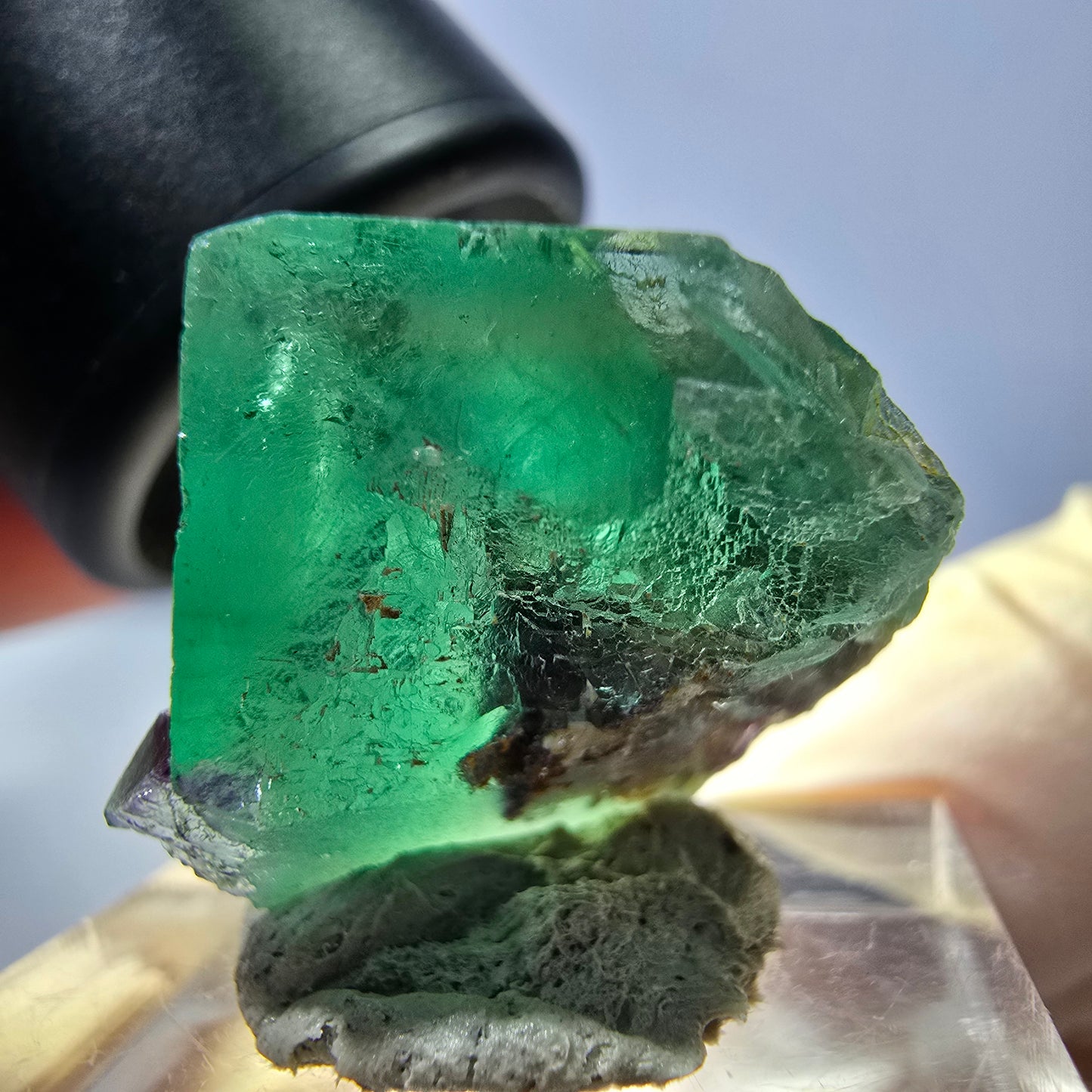 Klarer Phantom Fluorit Würfel, grün lila Okorusu, Namibia 18*16*17mm