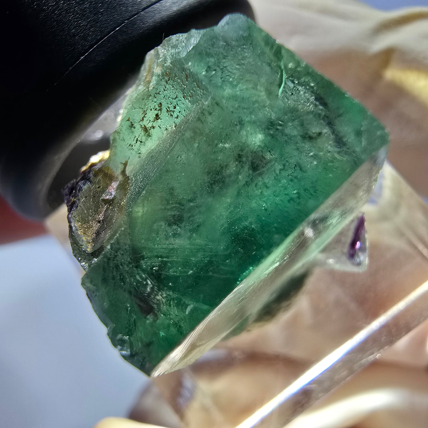 Klarer Phantom Fluorit Würfel, grün lila Okorusu, Namibia 18*16*17mm