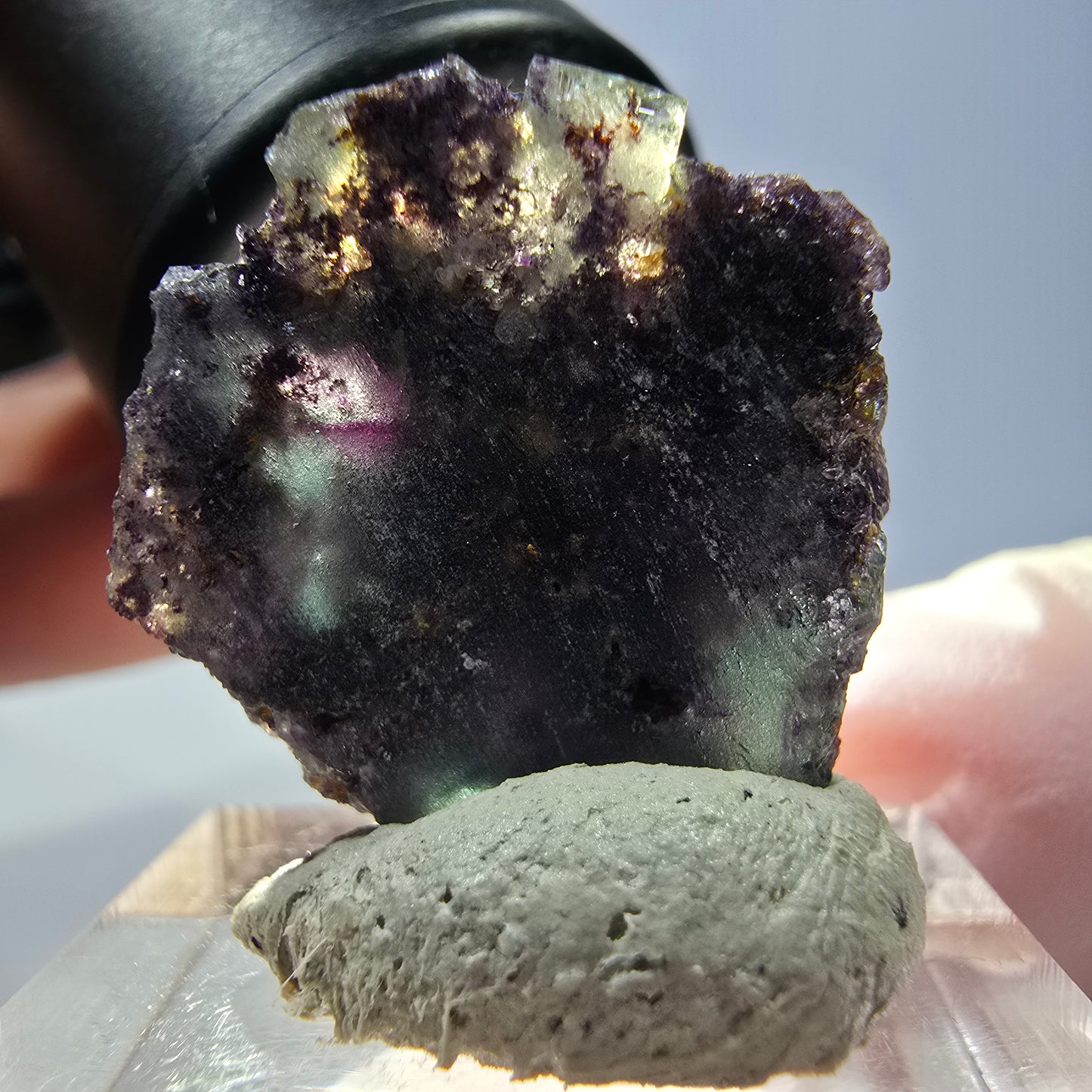 Klarer Phantom Fluorit Würfel, grün lila Okorusu, Namibia 24*22*13mm