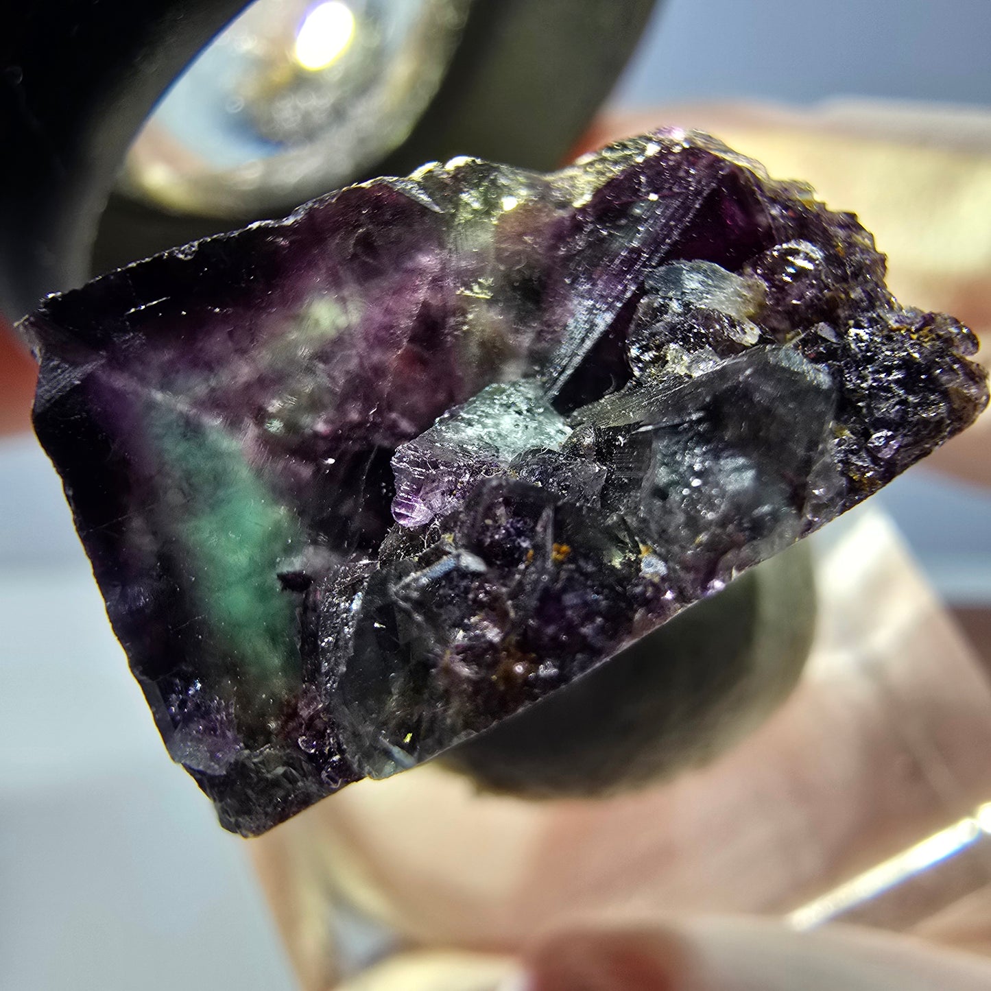 Klarer Phantom Fluorit Würfel, grün lila Okorusu, Namibia 24*22*13mm