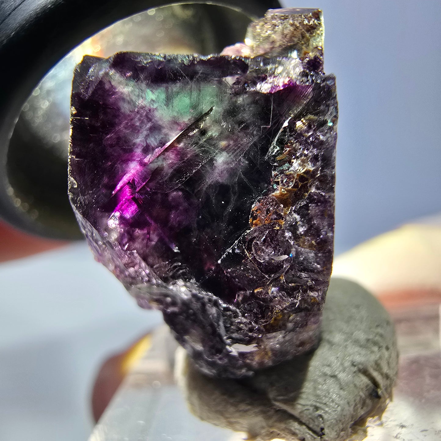 Klarer Phantom Fluorit Würfel, grün lila Okorusu, Namibia 24*22*13mm