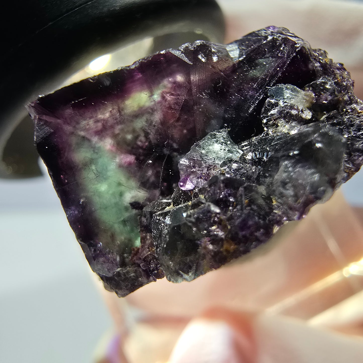 Klarer Phantom Fluorit Würfel, grün lila Okorusu, Namibia 24*22*13mm