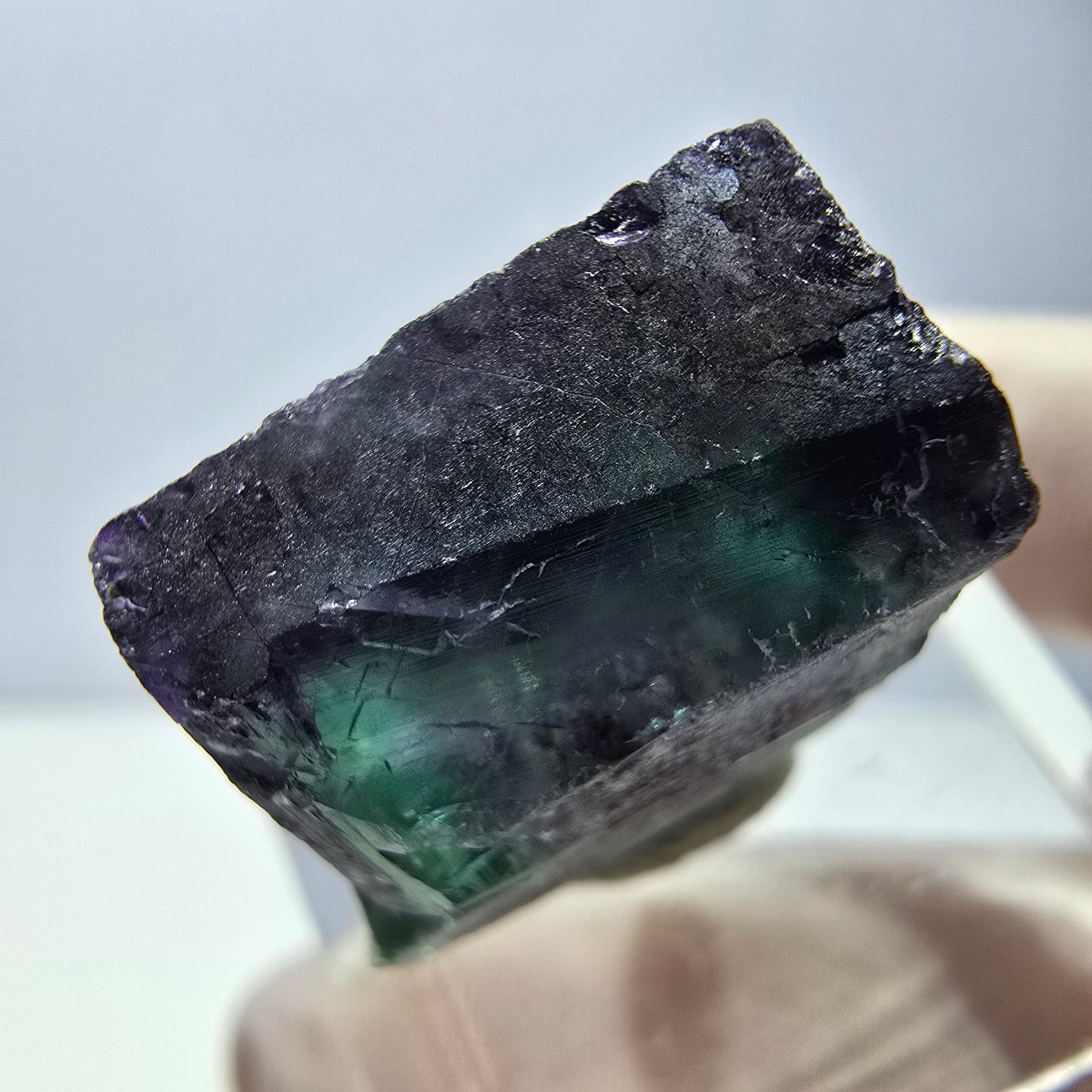 Phantom Fluorite cube parquetted, green purple Okorusu, Namibia 21*19*11mm